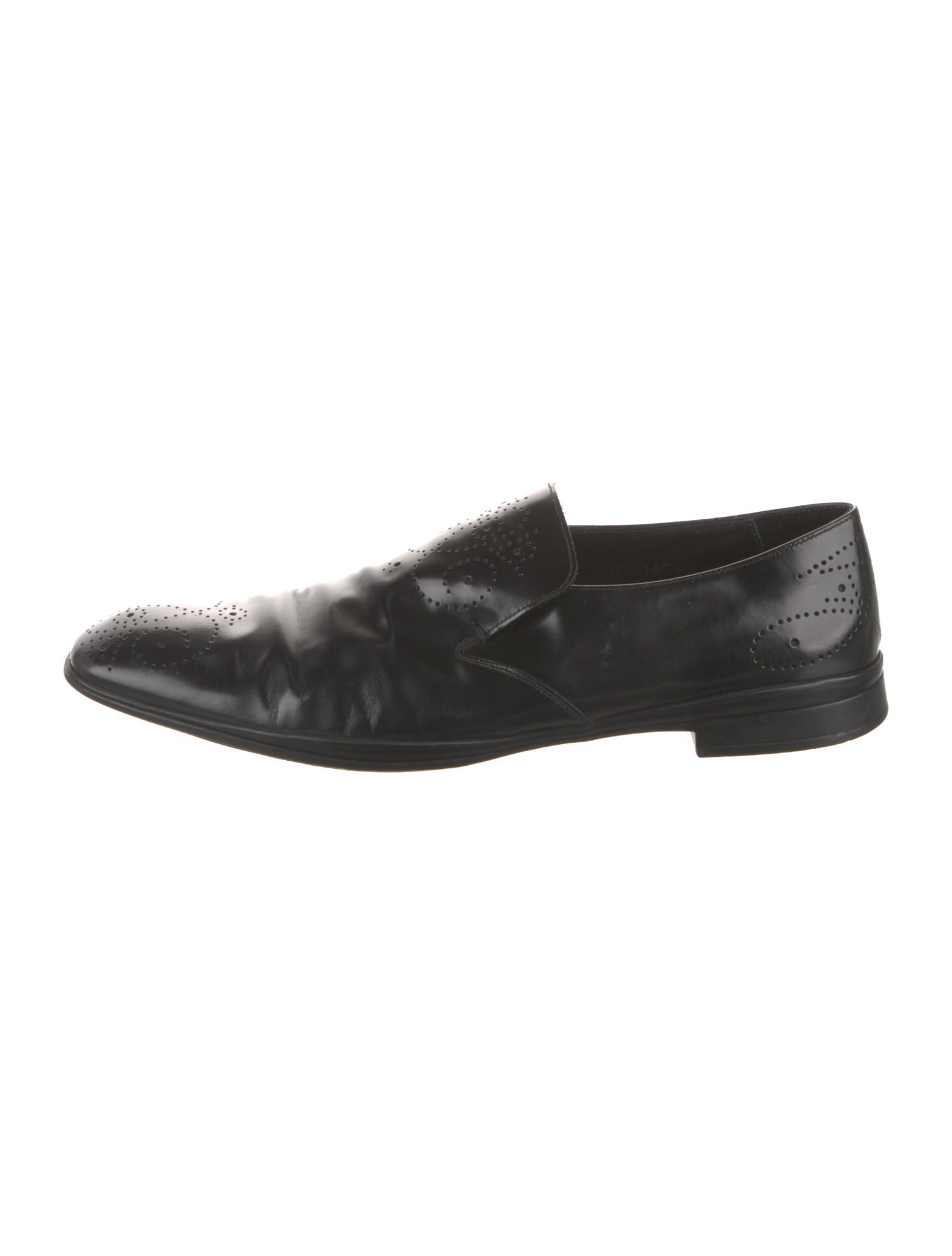 Prada Patent Leather Embroidered Accent Dress Loafers