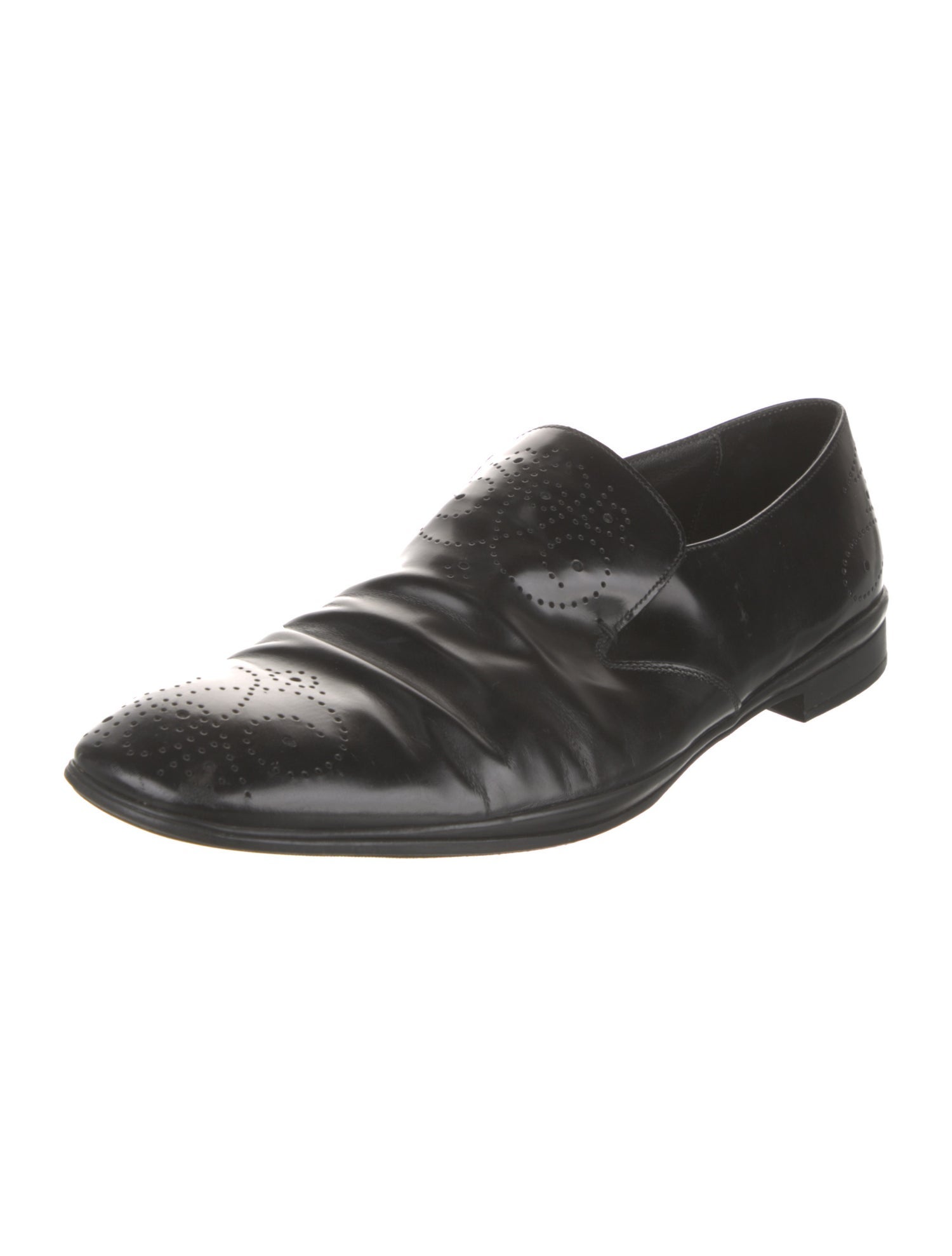Prada Patent Leather Embroidered Accent Dress Loafers