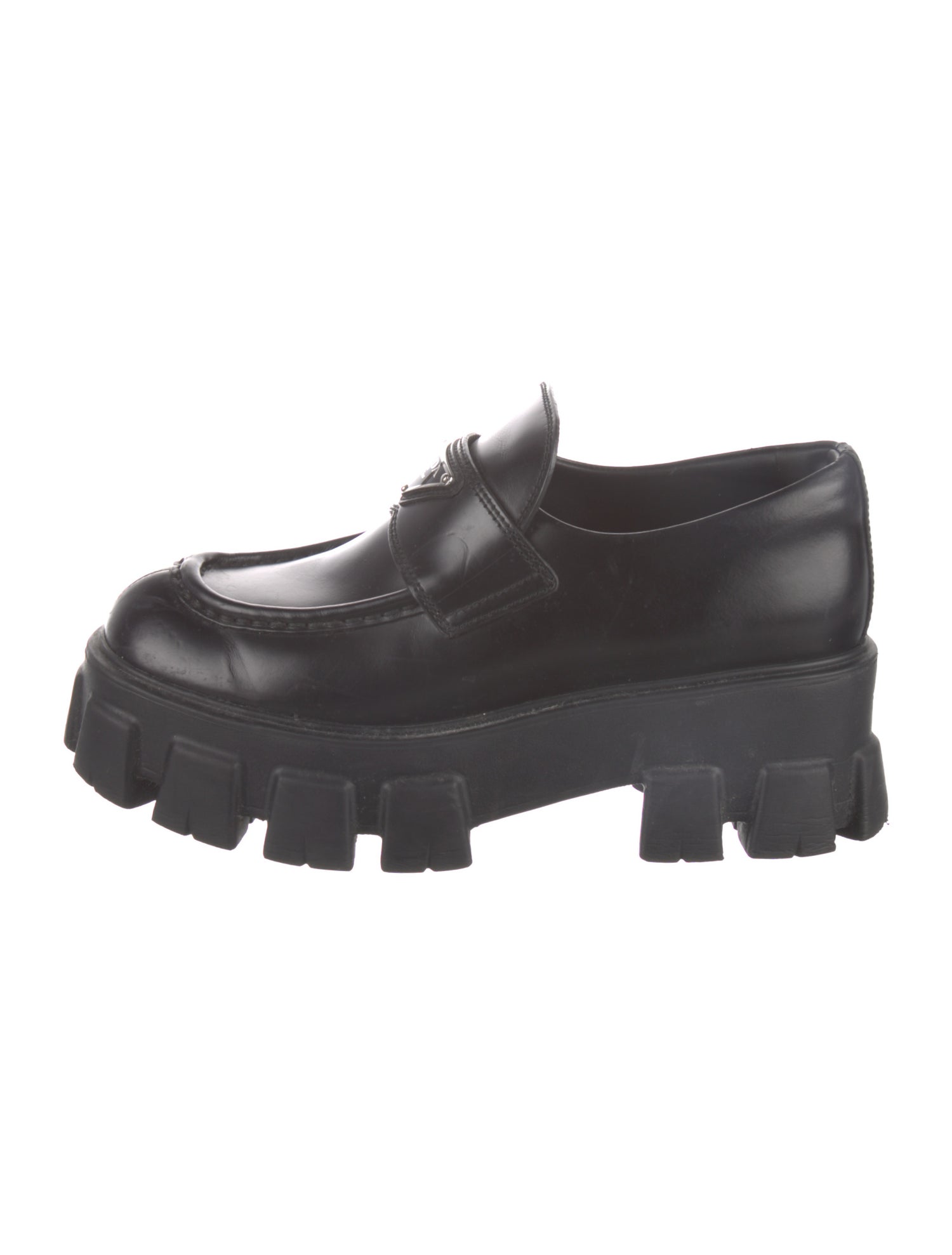 Prada Leather Studded Accents Loafers