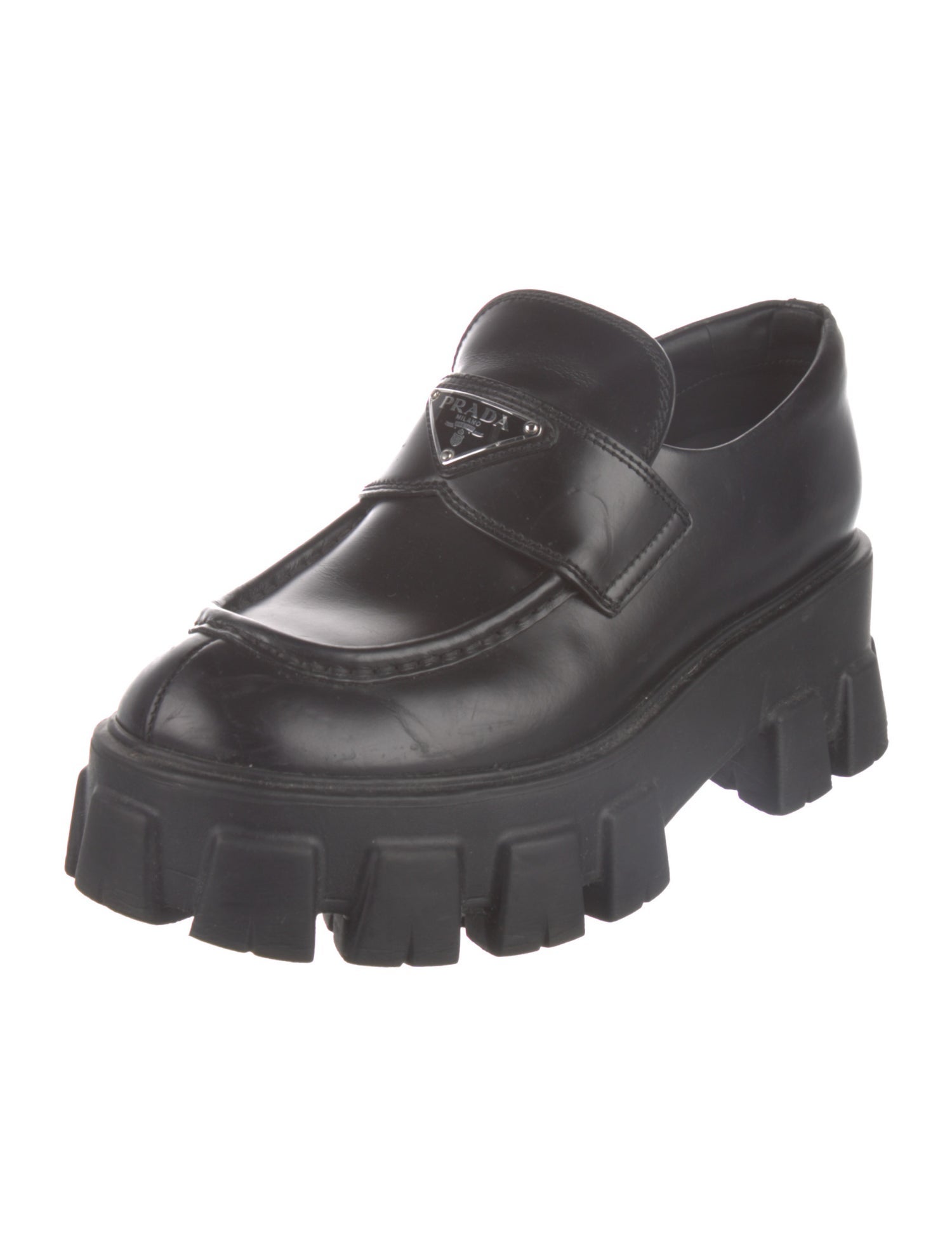 Prada Leather Studded Accents Loafers