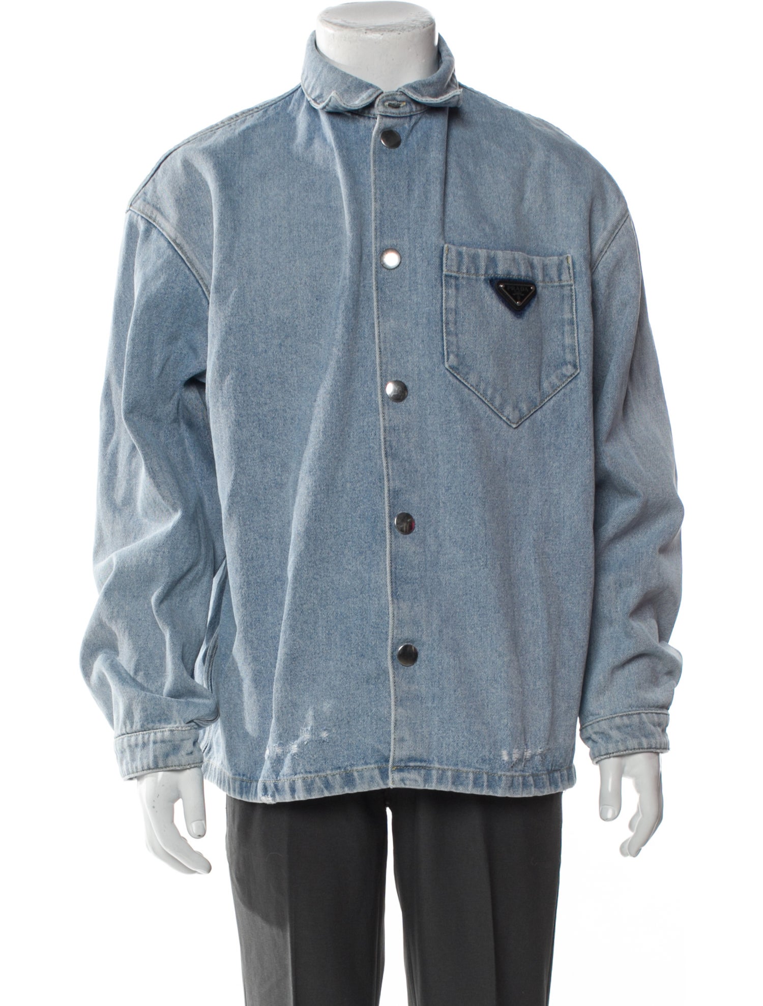 Prada 2021 Enameled Metal Triangle Denim Jacket