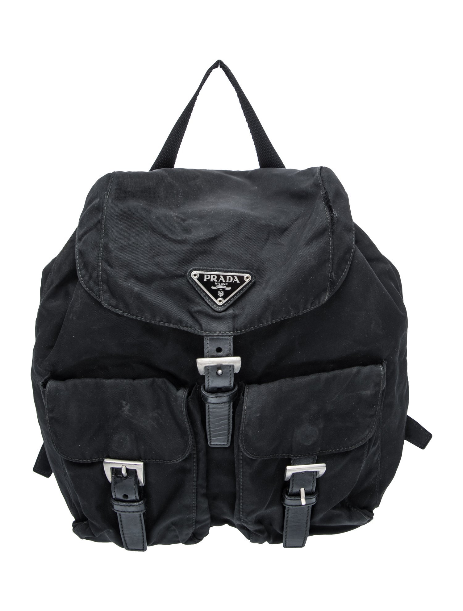 Prada Enameled Metal Triangle Backpack