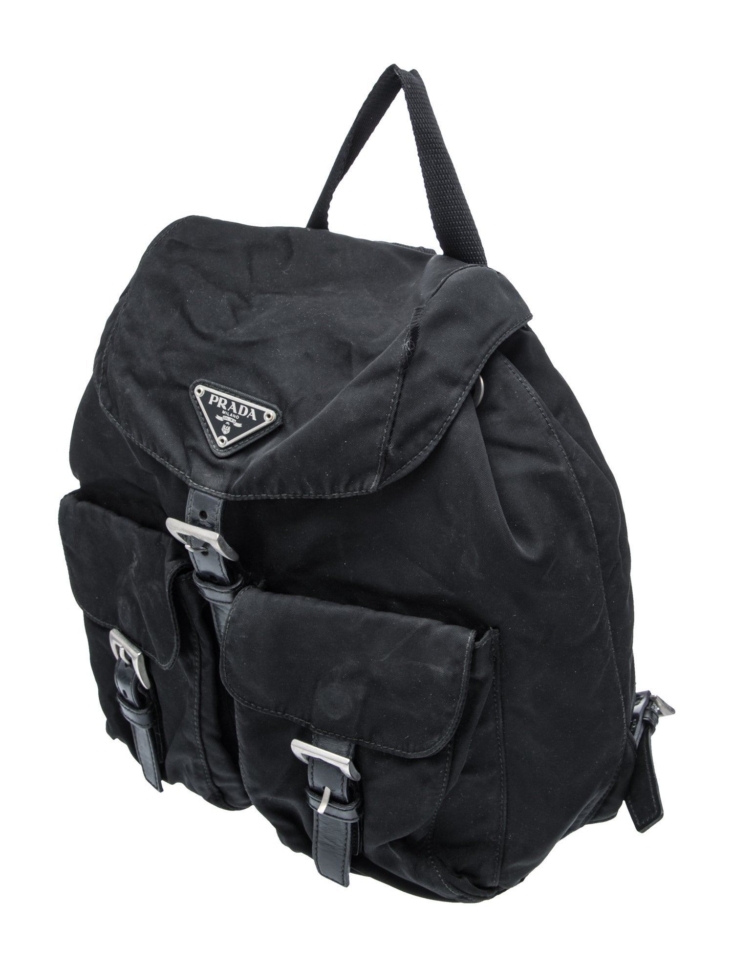 Prada Enameled Metal Triangle Backpack