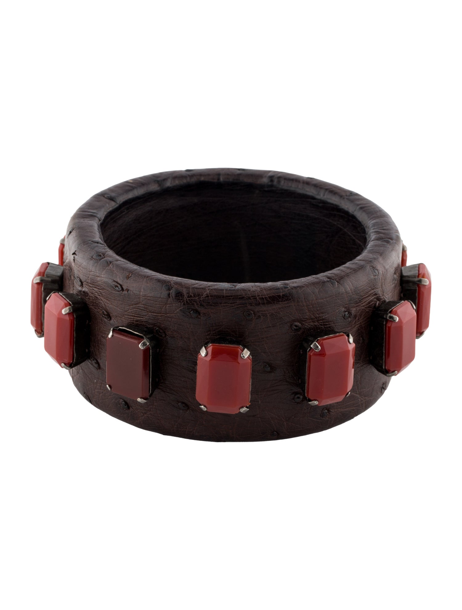 Prada Crystal & Ostrich Leather Bangle Bracelet