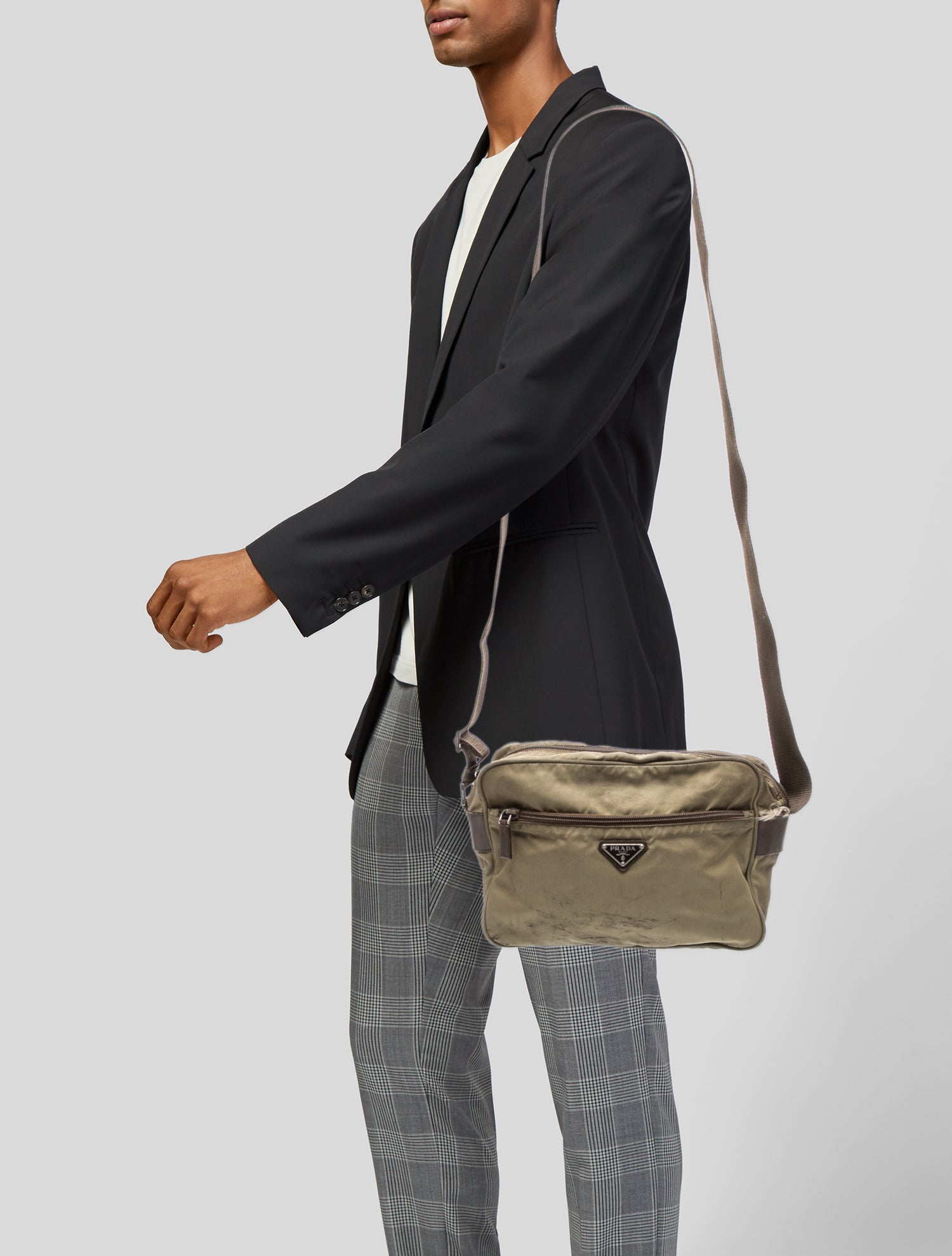 Prada Enameled Metal Triangle Crossbody Bag