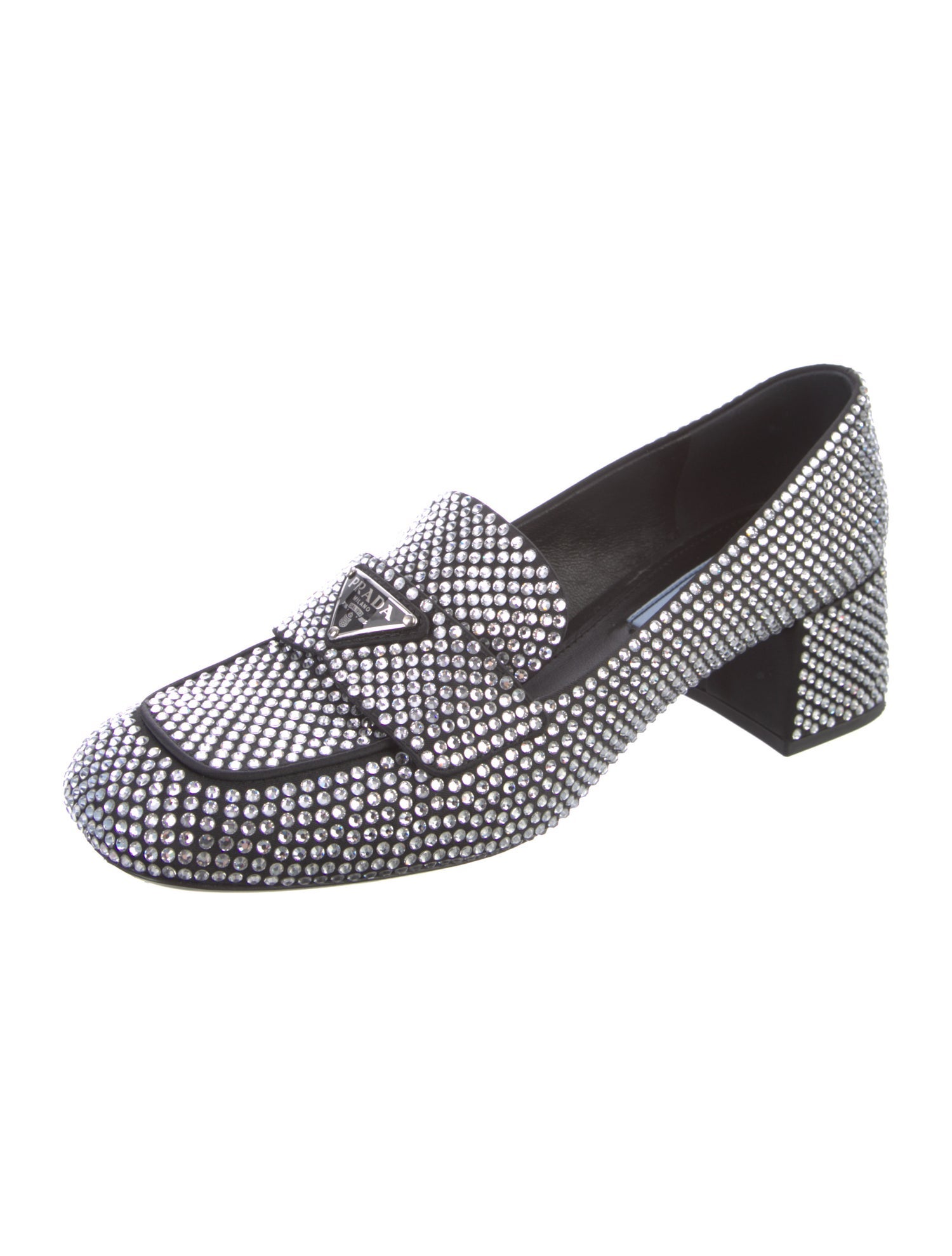 Prada Enameled Metal Triangle Crystal Pumps