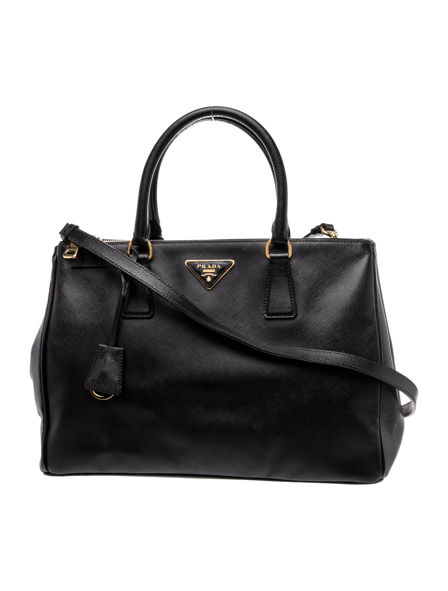 Prada Enameled Metal Triangle Galleria Double Zip Medium