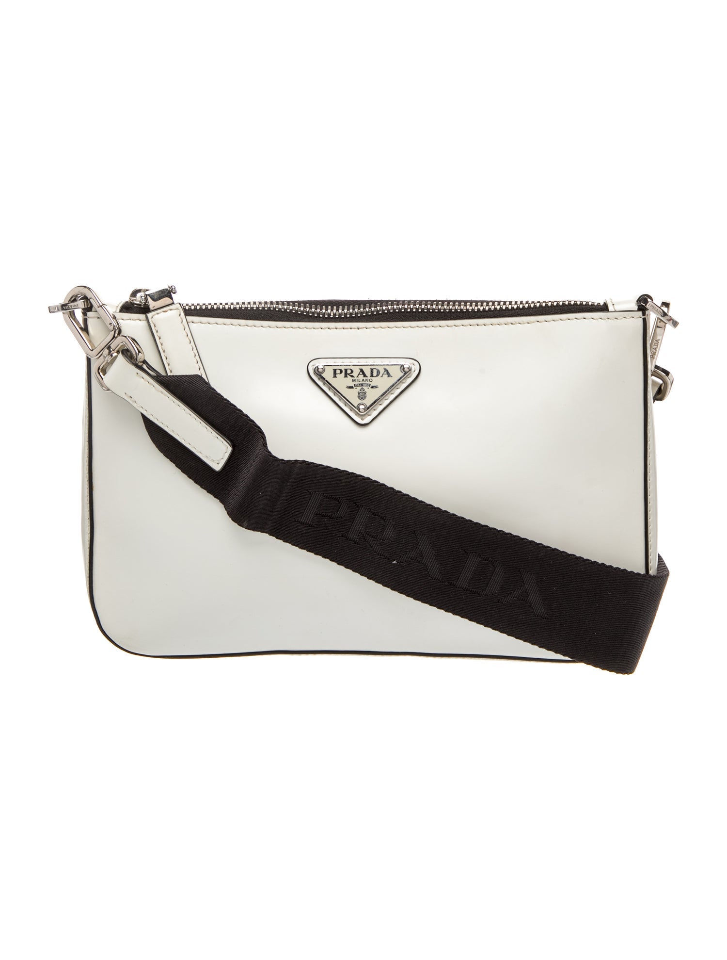 Prada Enameled Metal Triangle Crossbody Bag
