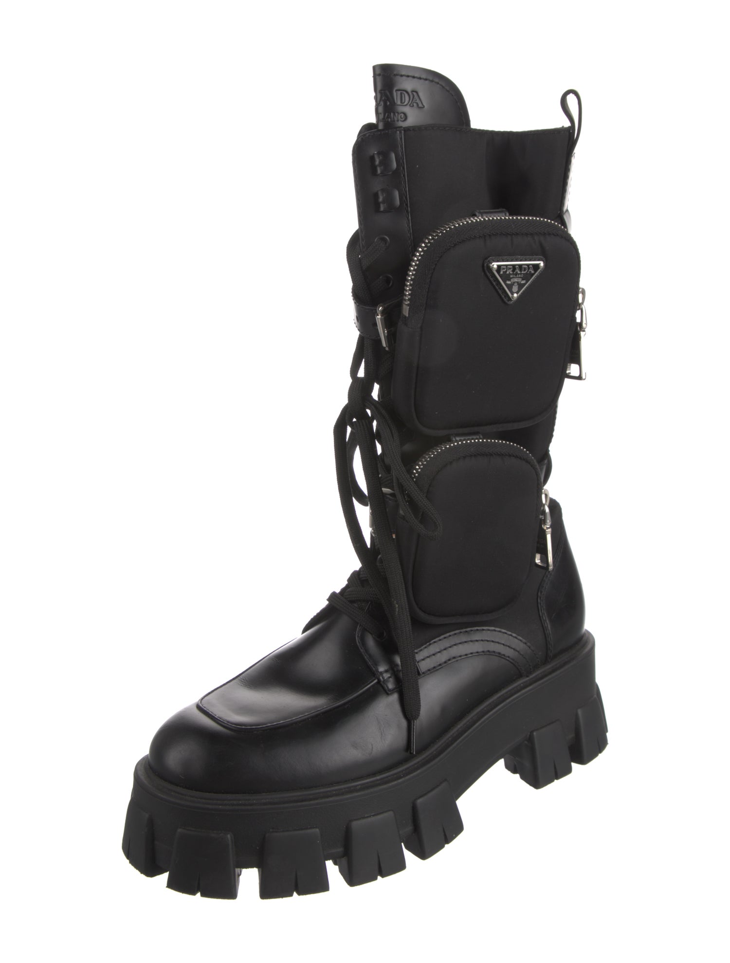 Prada Tessuto Nylon Leather Riding Boots