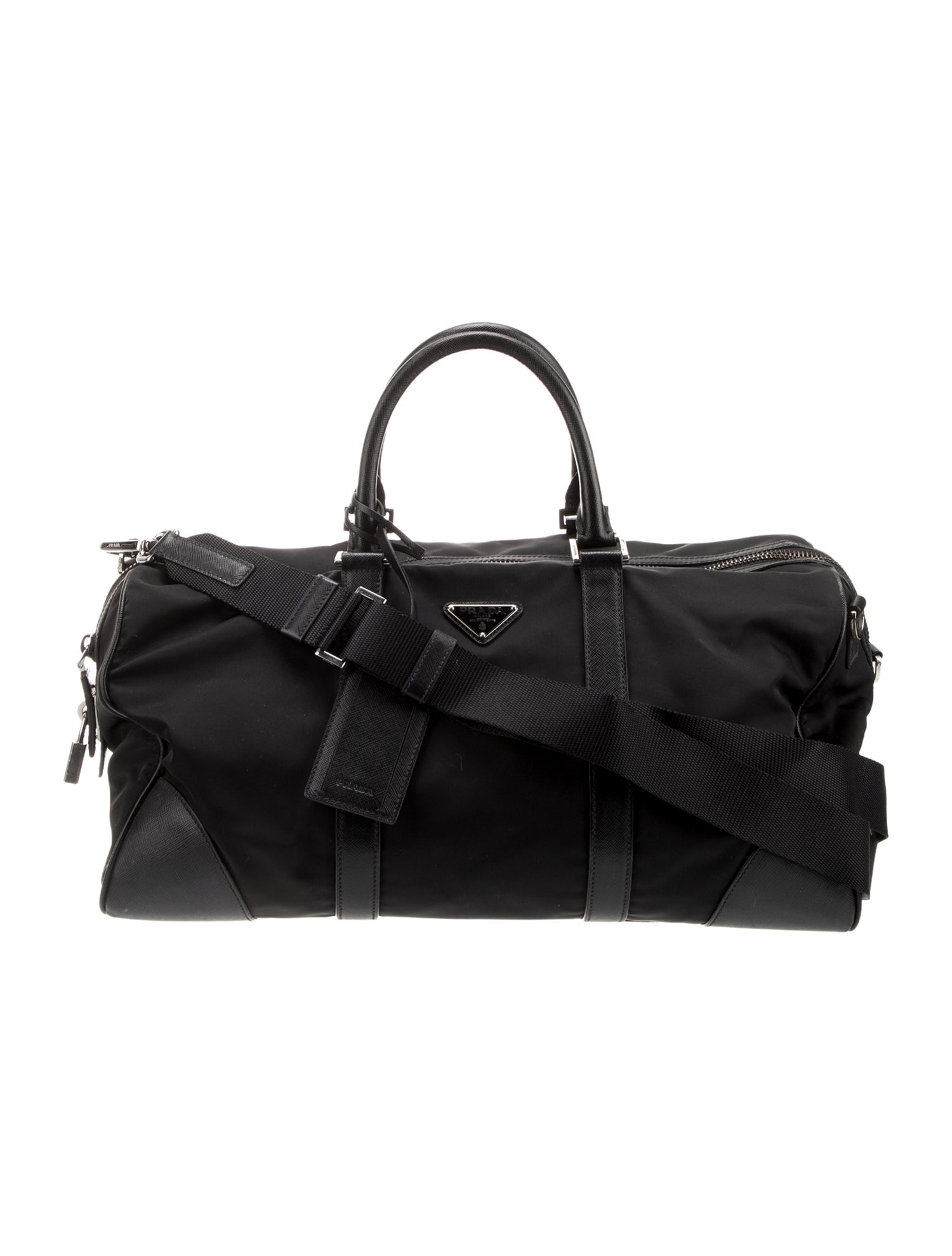 Prada Enameled Metal Triangle Weekender Bag