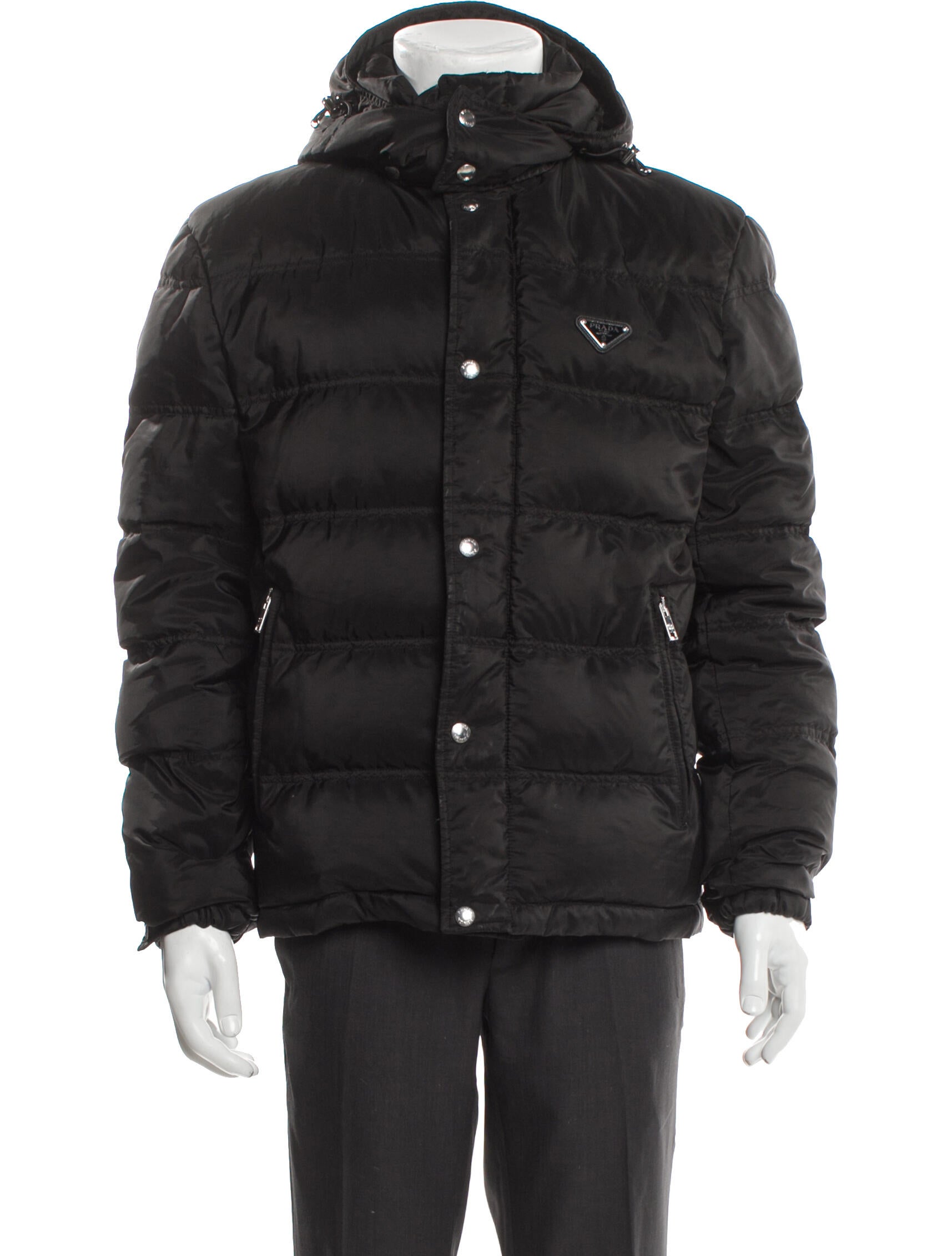 Prada 2024 Enameled Metal Triangle Puffer Coat