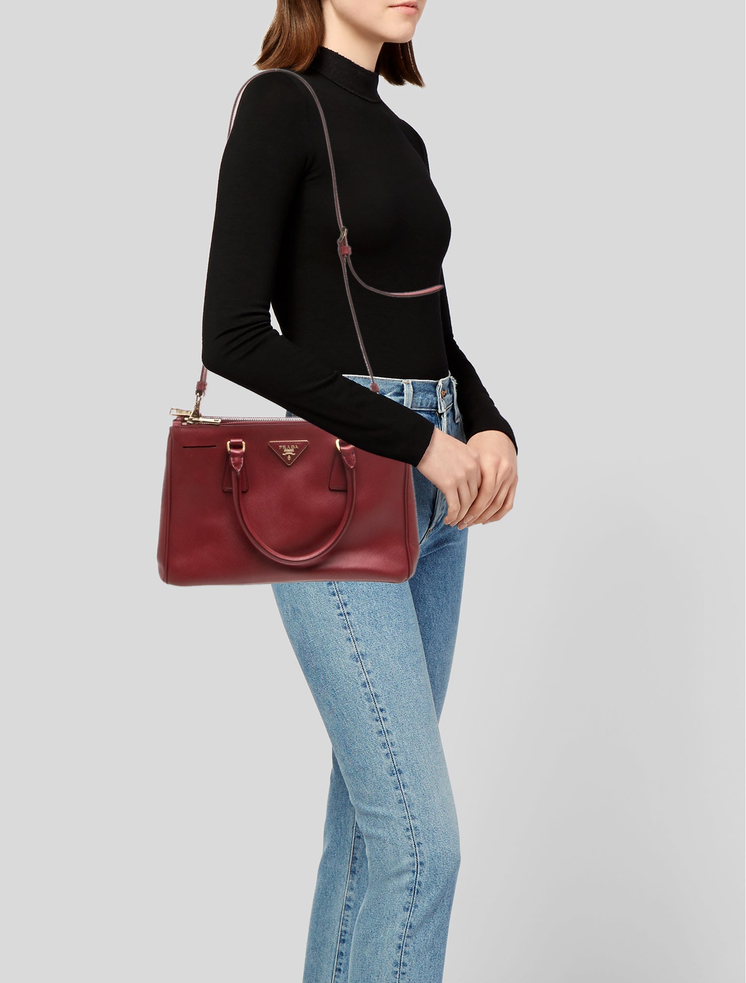 Prada Enameled Metal Triangle Galleria Double Zip Small