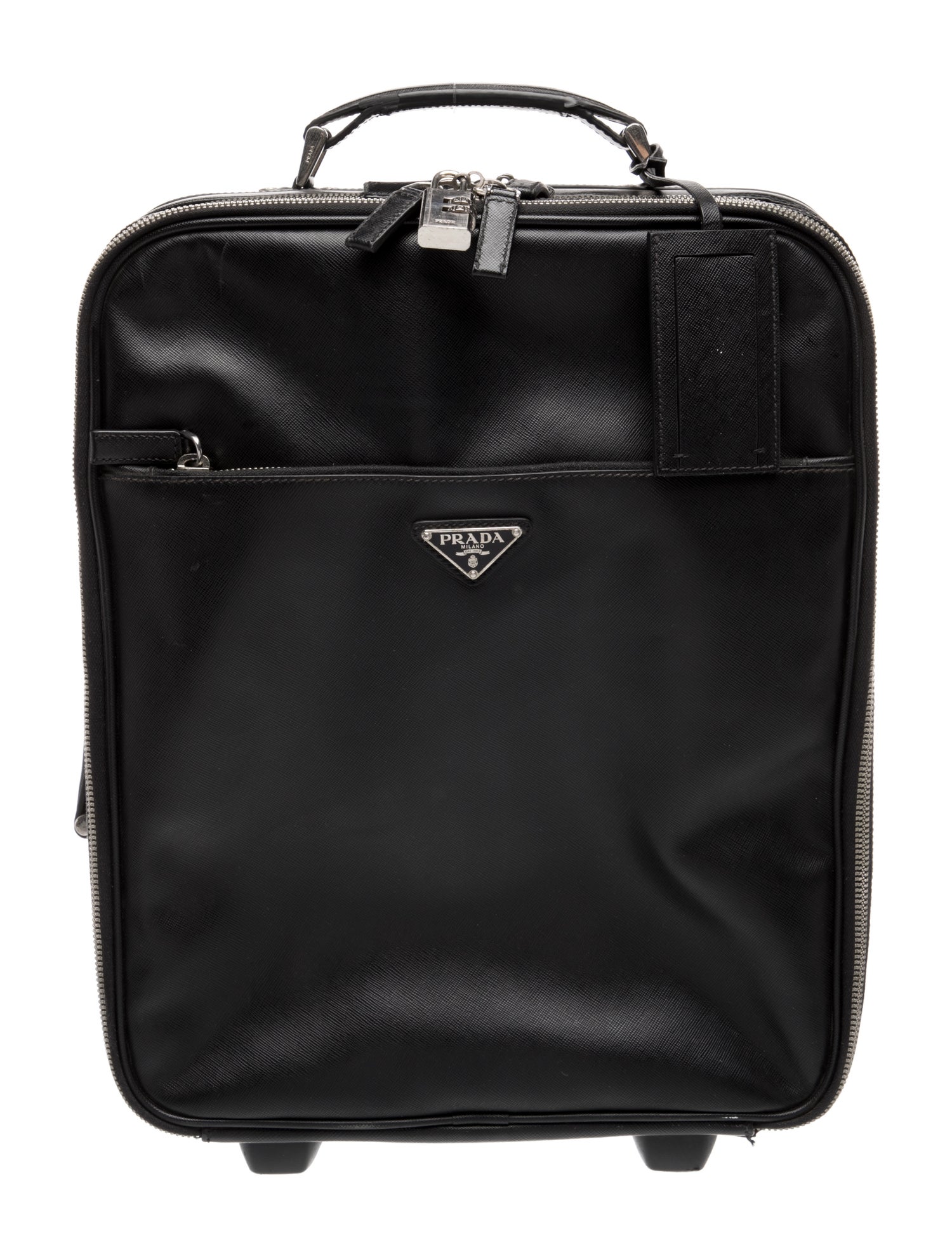 Prada Solid Saffiano Leather Rolling Suitcase