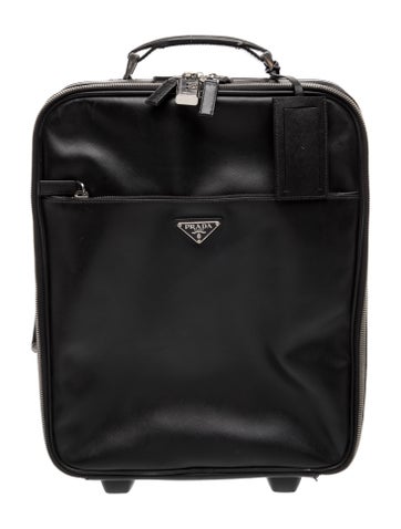 Pre-owned Prada Solid Saffiano Leather Rolling Suitcase In Black