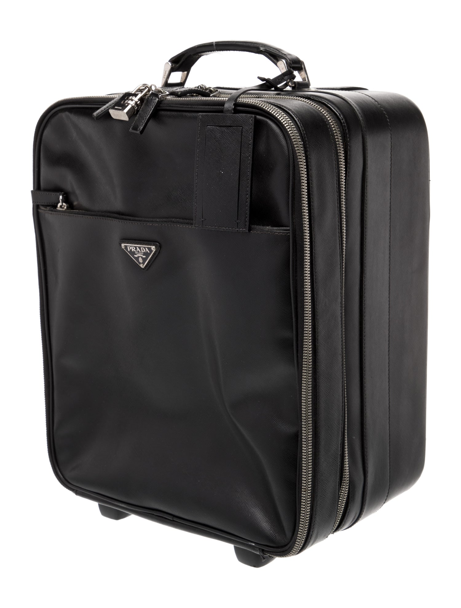 Prada Solid Saffiano Leather Rolling Suitcase
