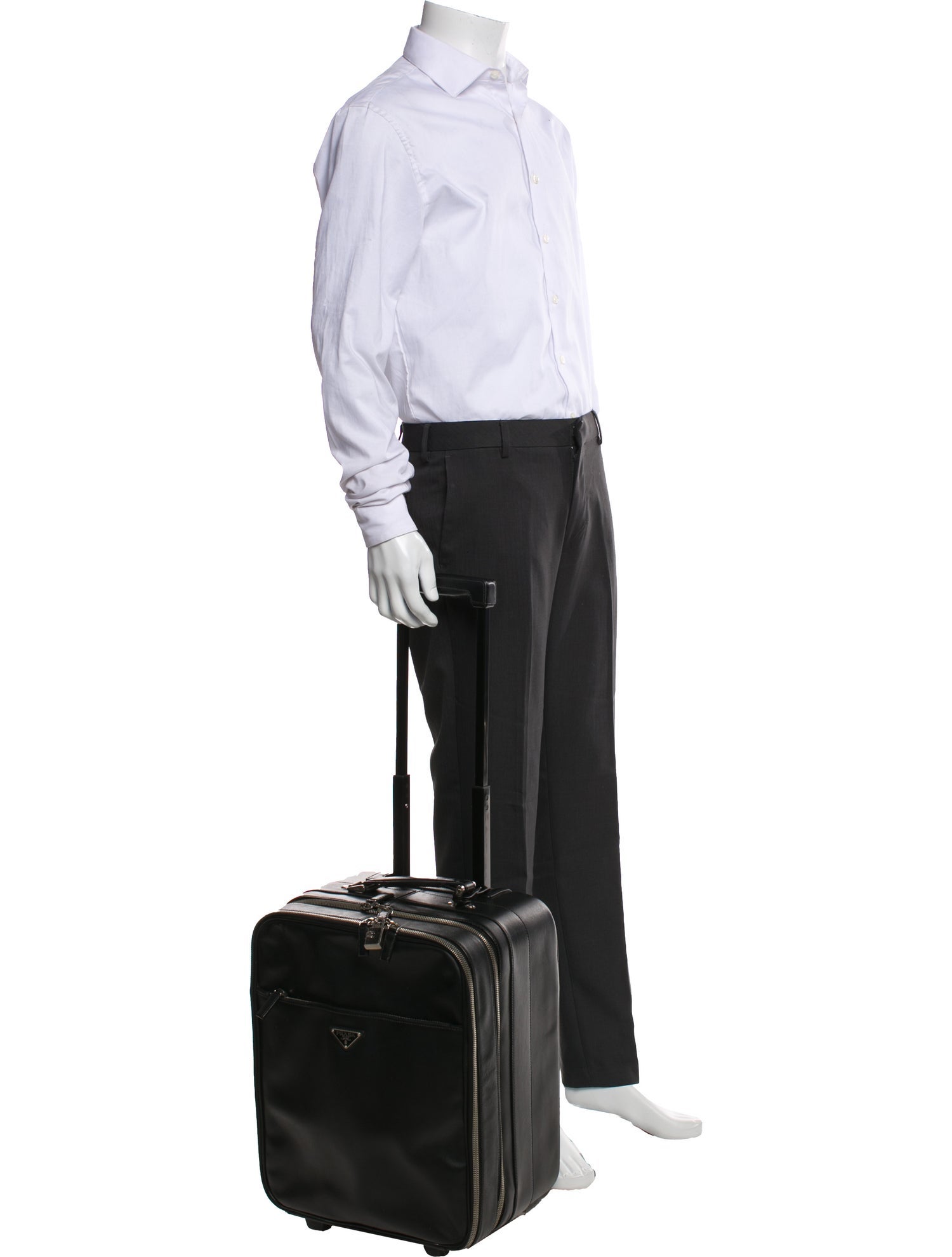 Solid Saffiano Leather Rolling Suitcase