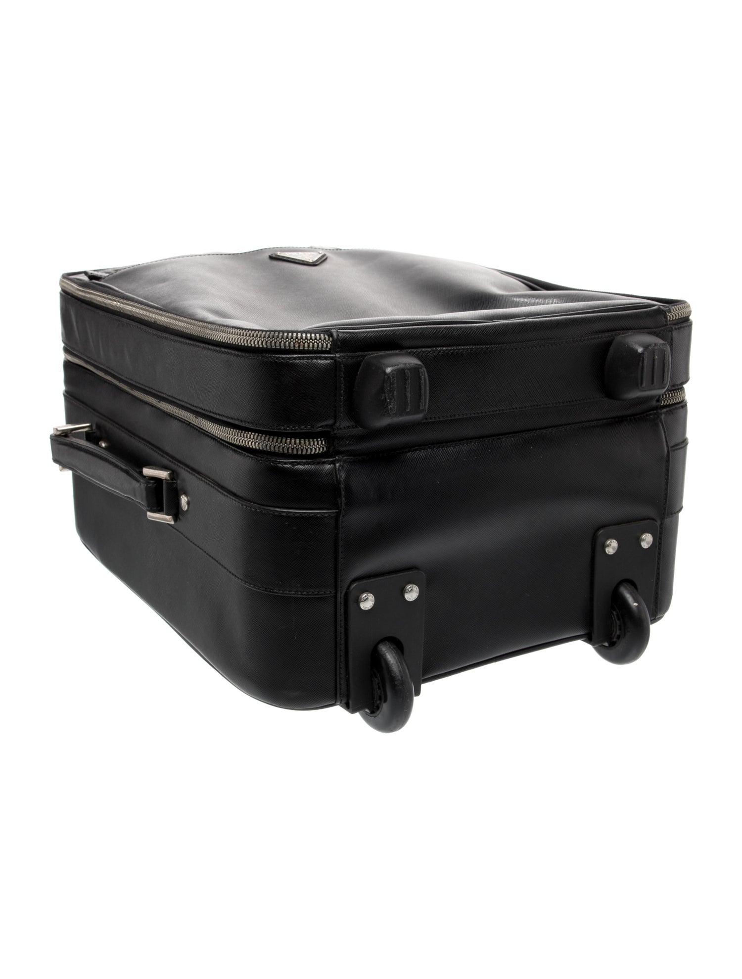 Solid Saffiano Leather Rolling Suitcase