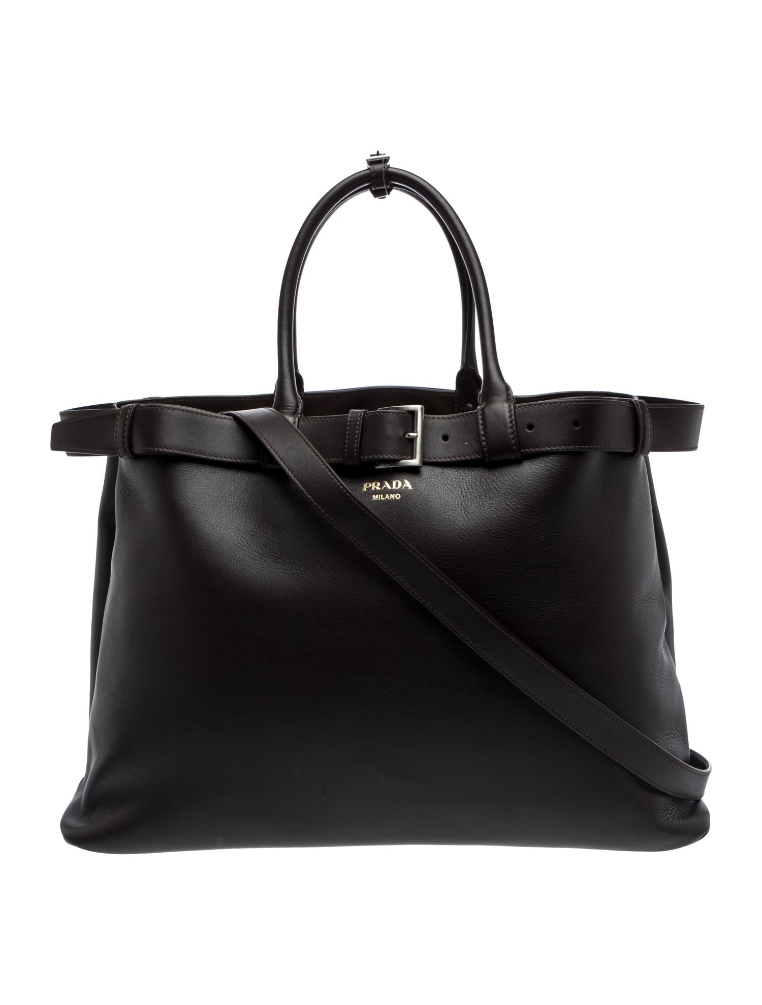 Prada Leather Buckle Bag w/ Belt Large