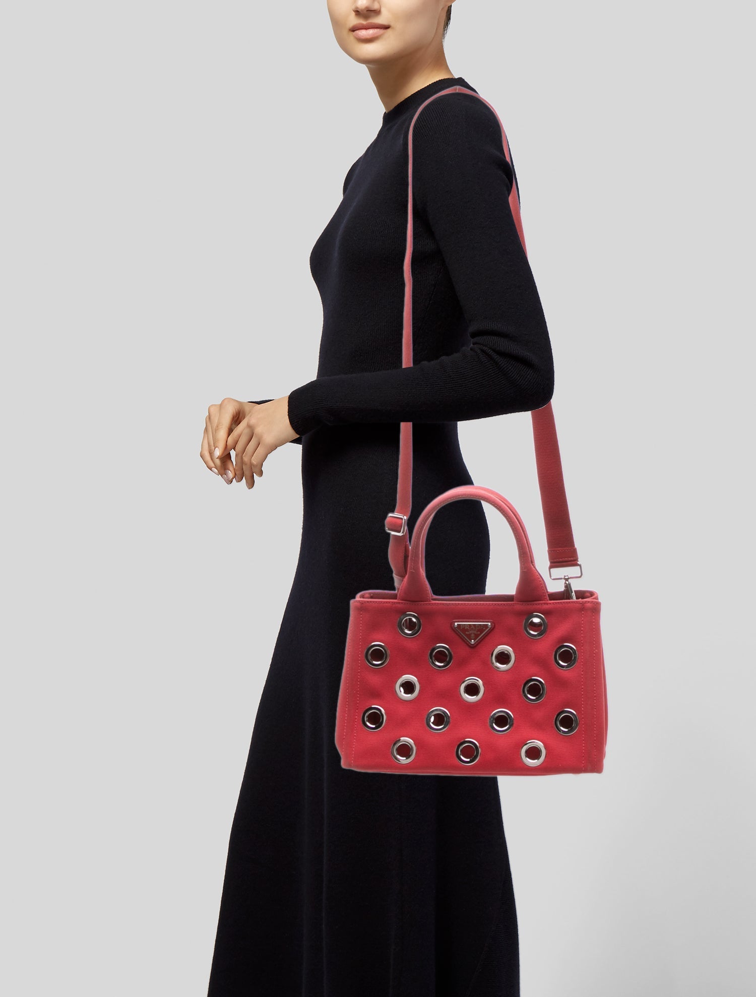 Prada Enameled Metal Triangle Grommet Canapa Medium