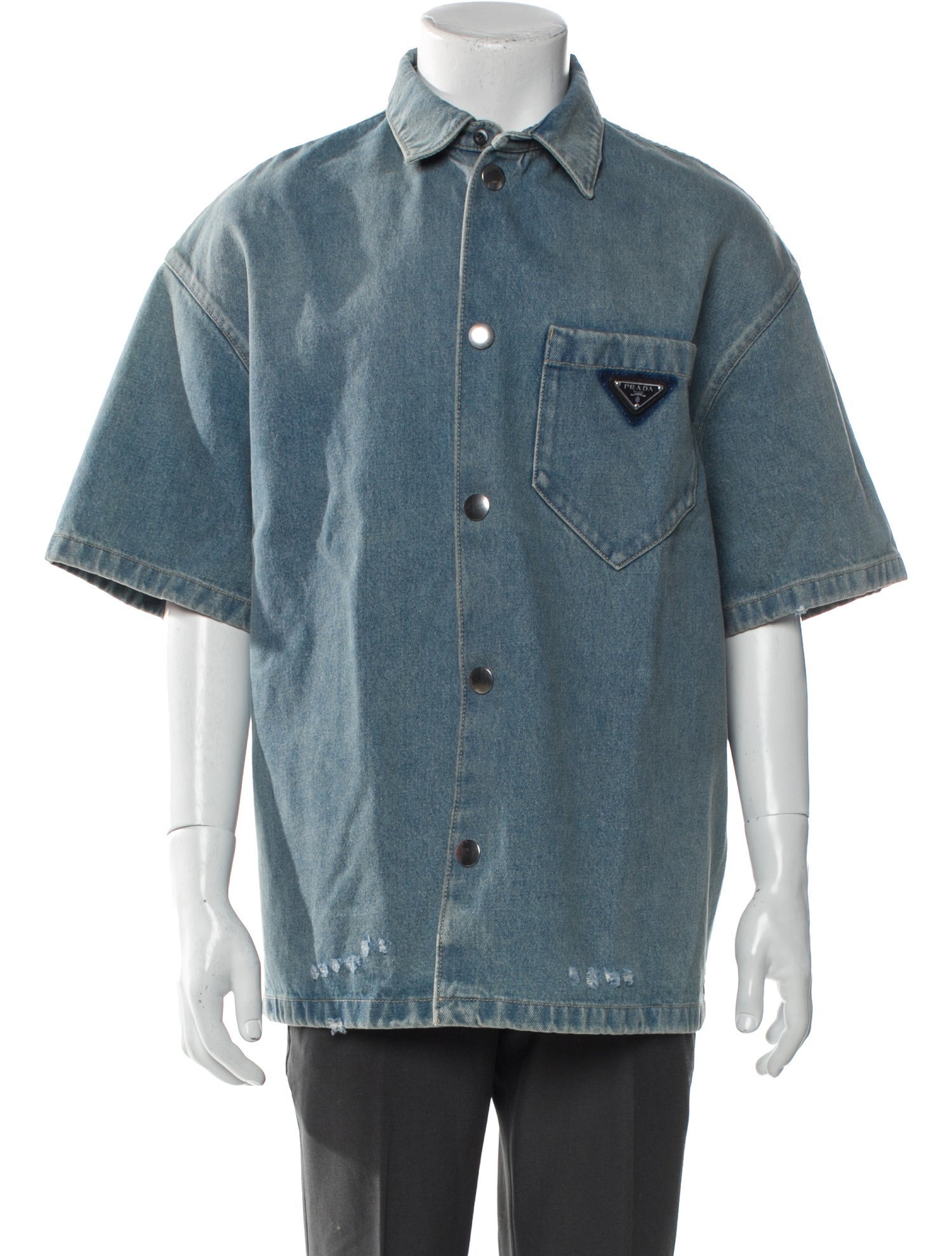 Prada 2021 Enameled Metal Triangle Denim Shirt