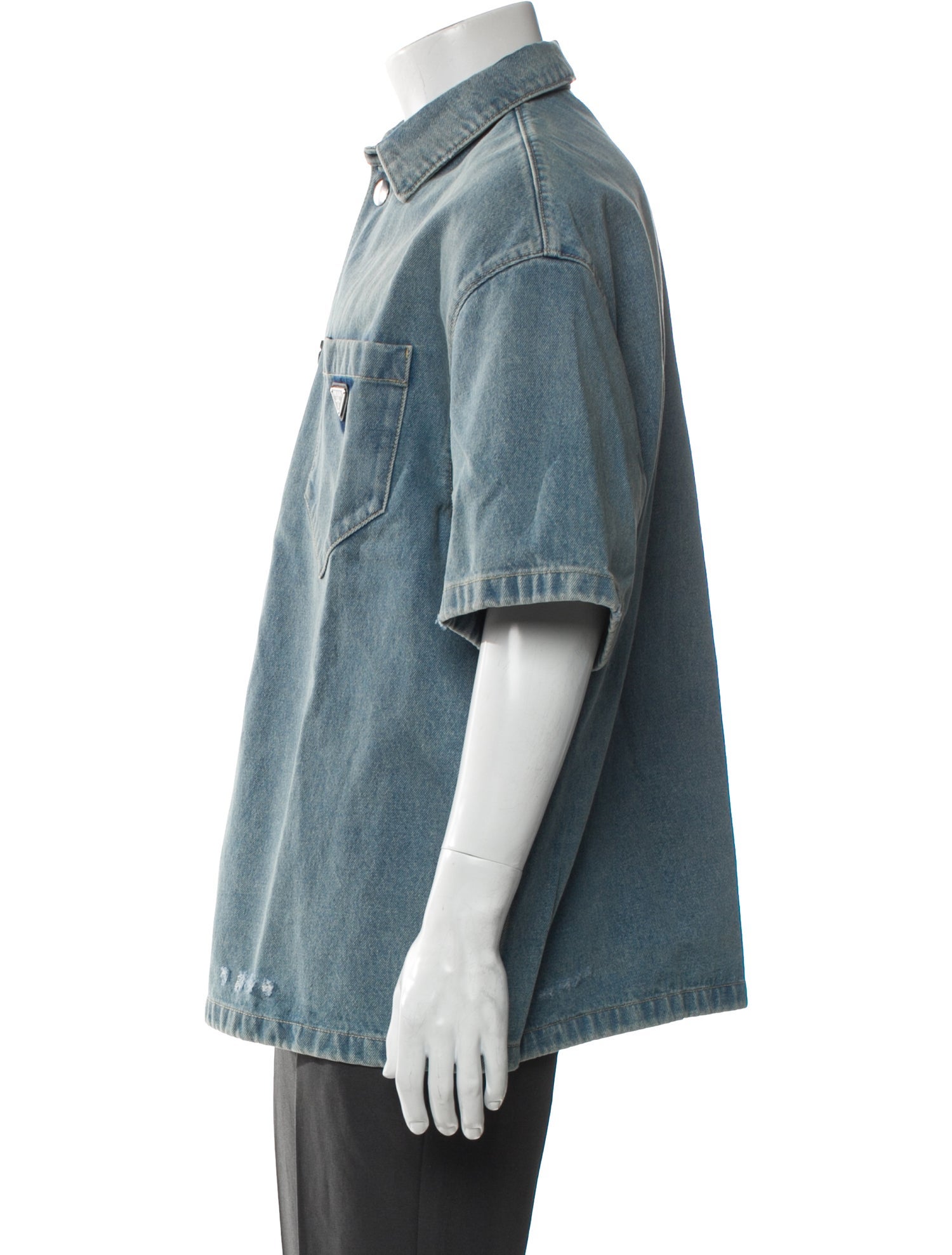 Prada 2021 Enameled Metal Triangle Denim Shirt