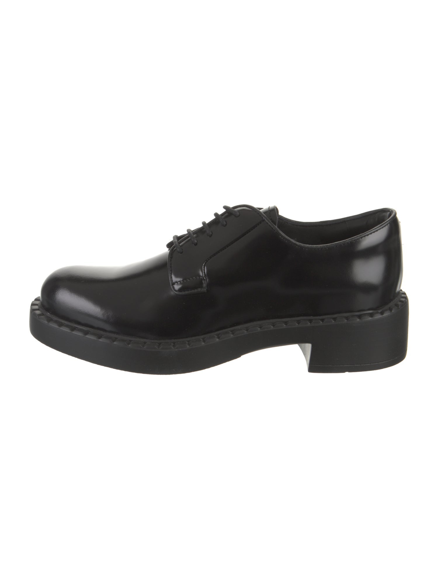 Prada Spazzolato Derby Enameled Metal Triangle Oxfords w/ Tags