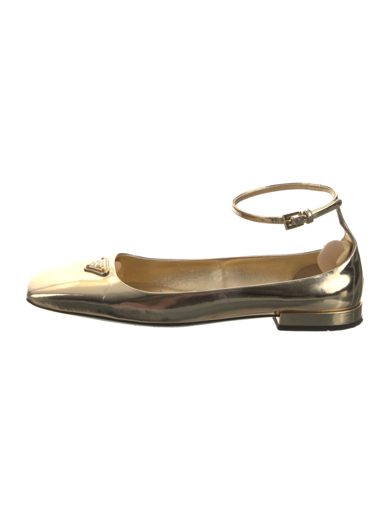 Prada Enameled Metal Triangle Patent Leather Flats