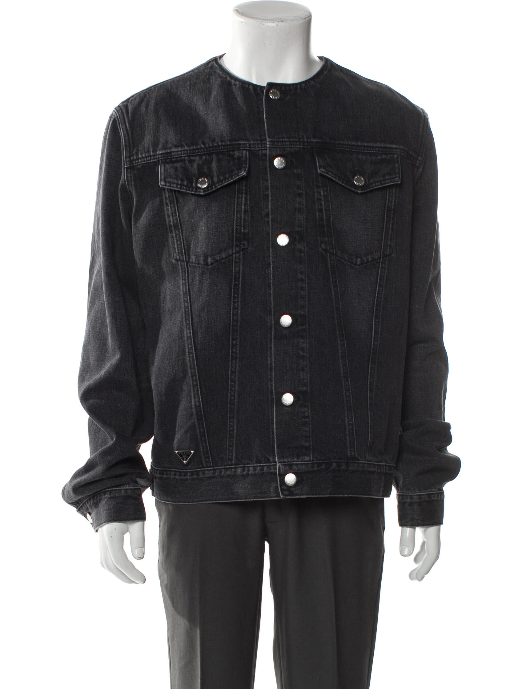 Prada 2023 Enameled Metal Triangle Denim Jacket