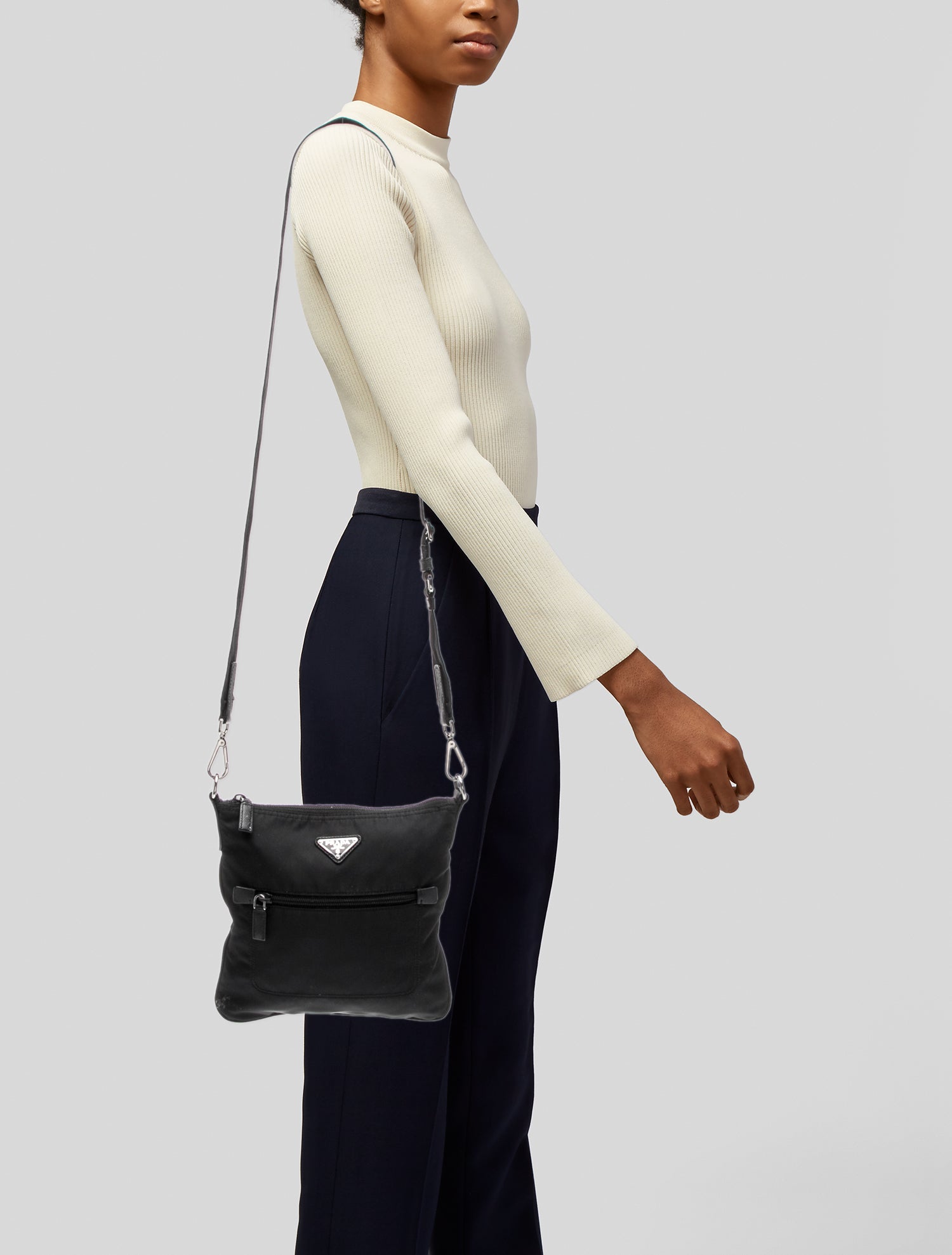 Prada Enameled Metal Triangle Messenger Bag