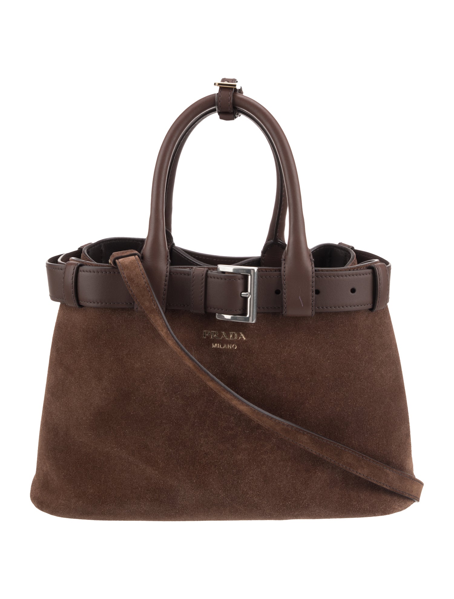 Prada Scamosciato Suede Buckle Bag w/Belt Medium