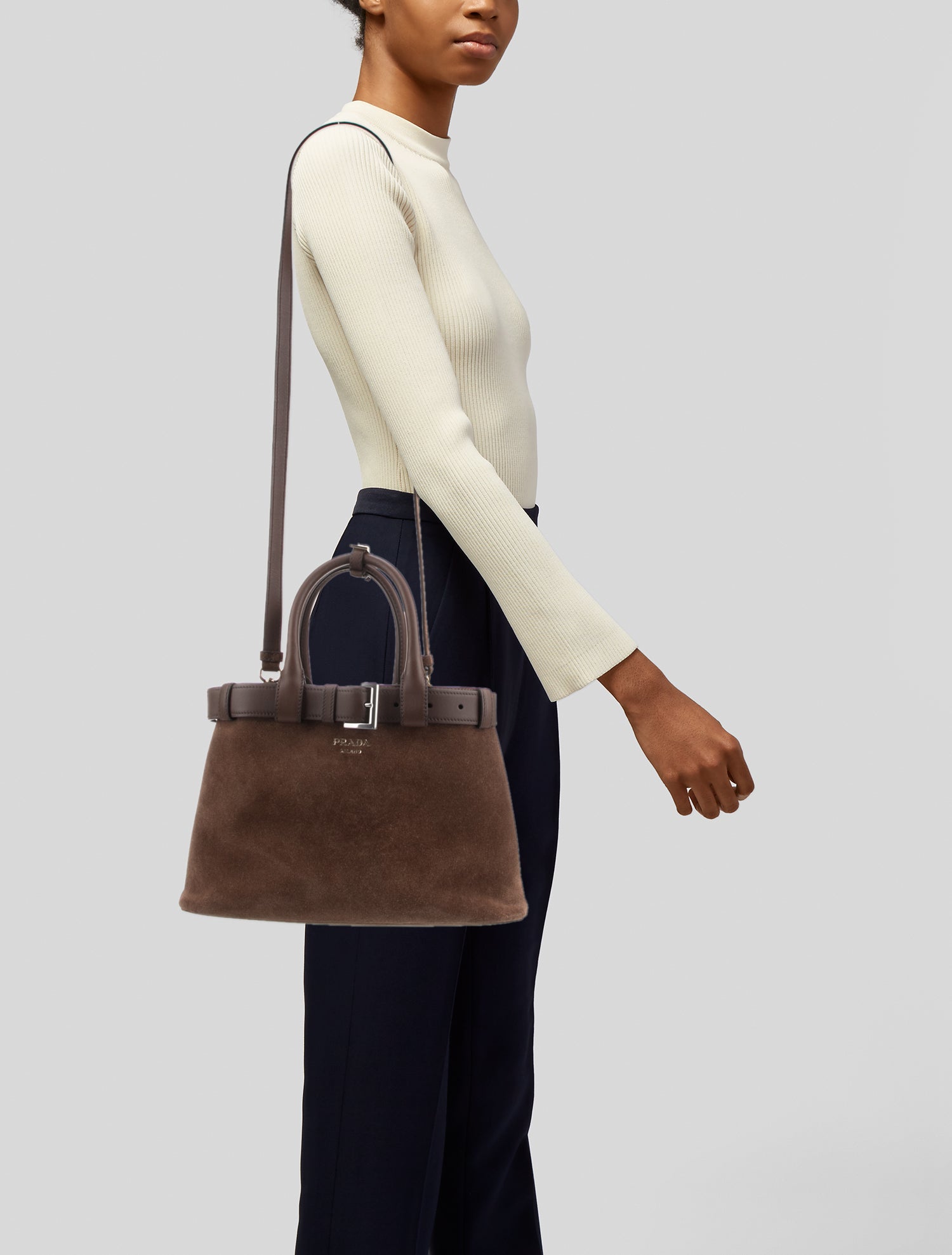 Prada Scamosciato Suede Buckle Bag w/Belt Medium