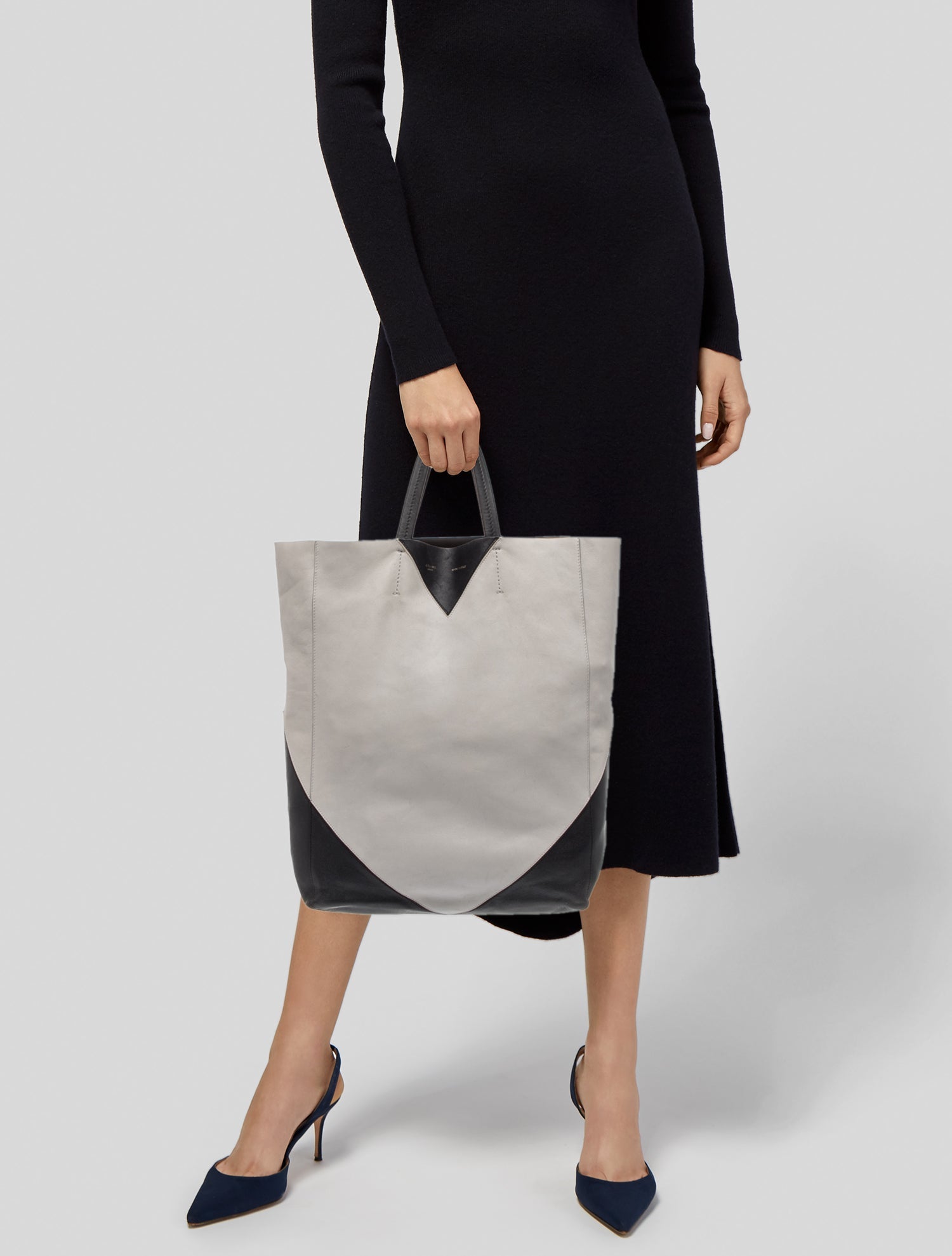 Celine Leather Vertical Bi-Cabas Tote Vertical