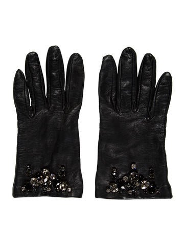Prada Leather Jewel-Embellished Gloves
