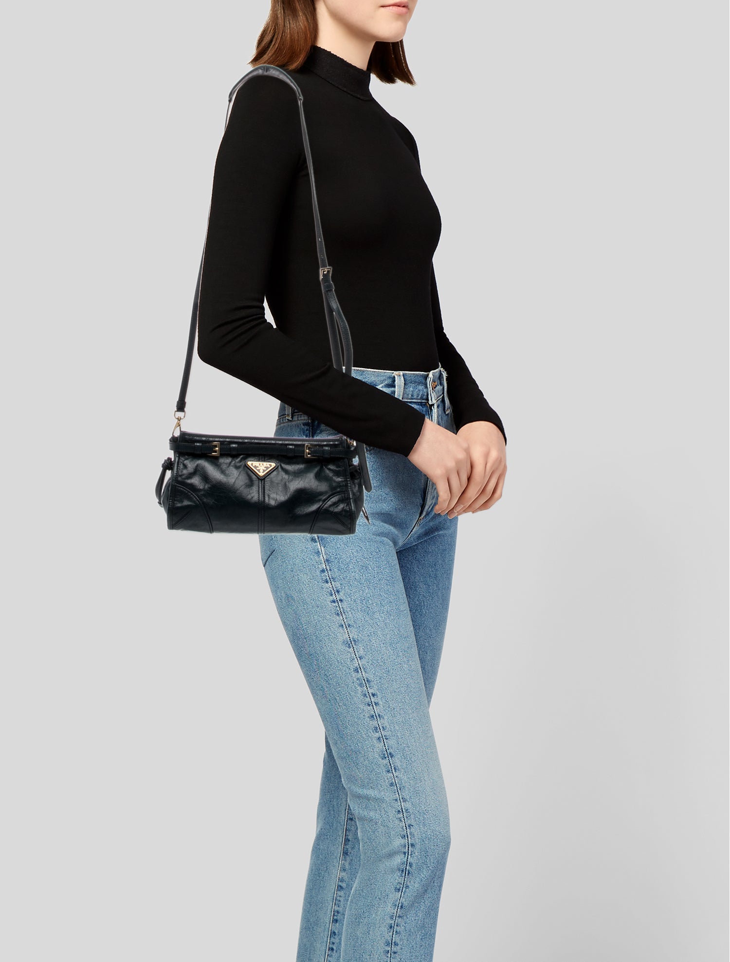 Prada Enameled Metal Triangle Bonnie Small