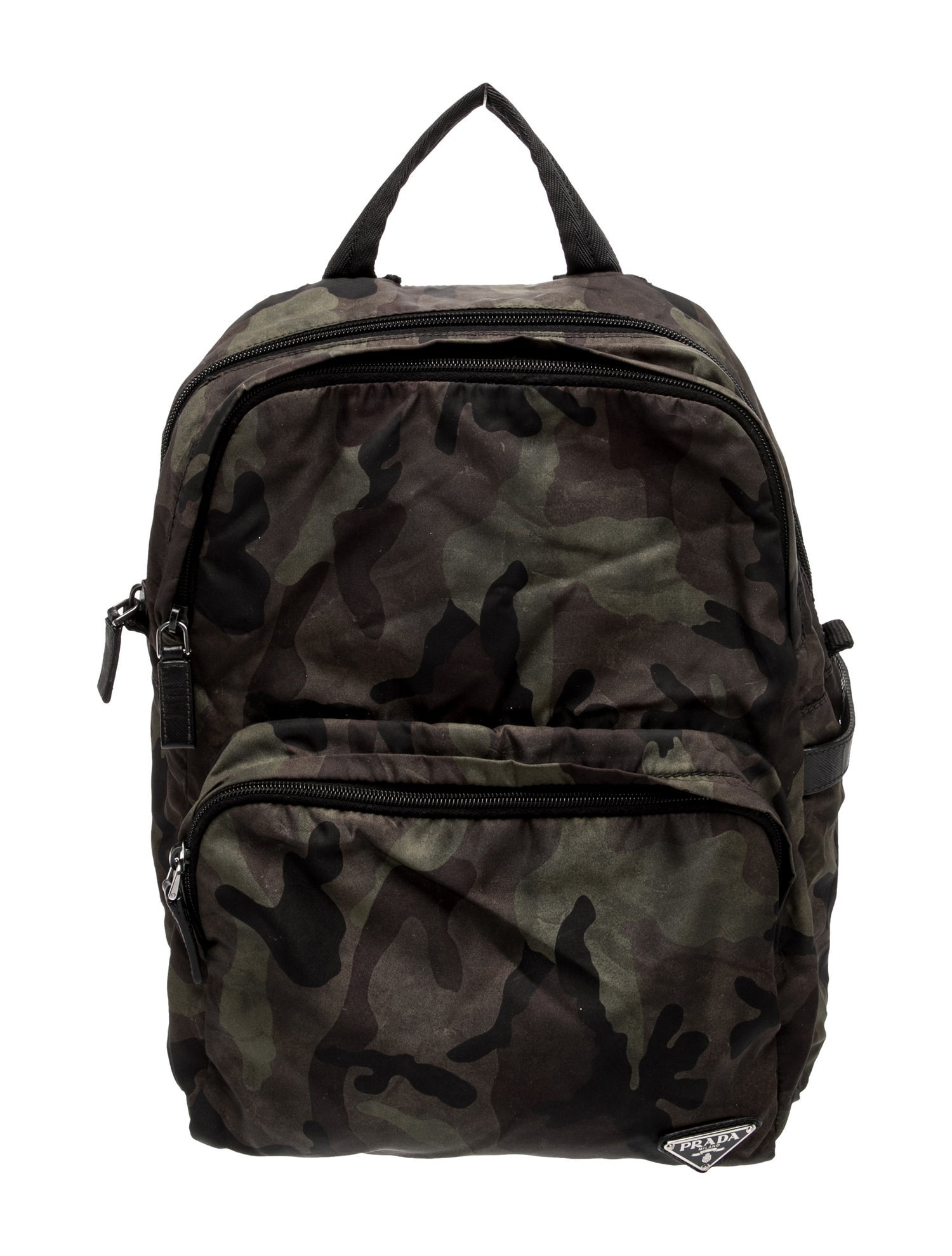 Prada Enameled Metal Triangle Backpack