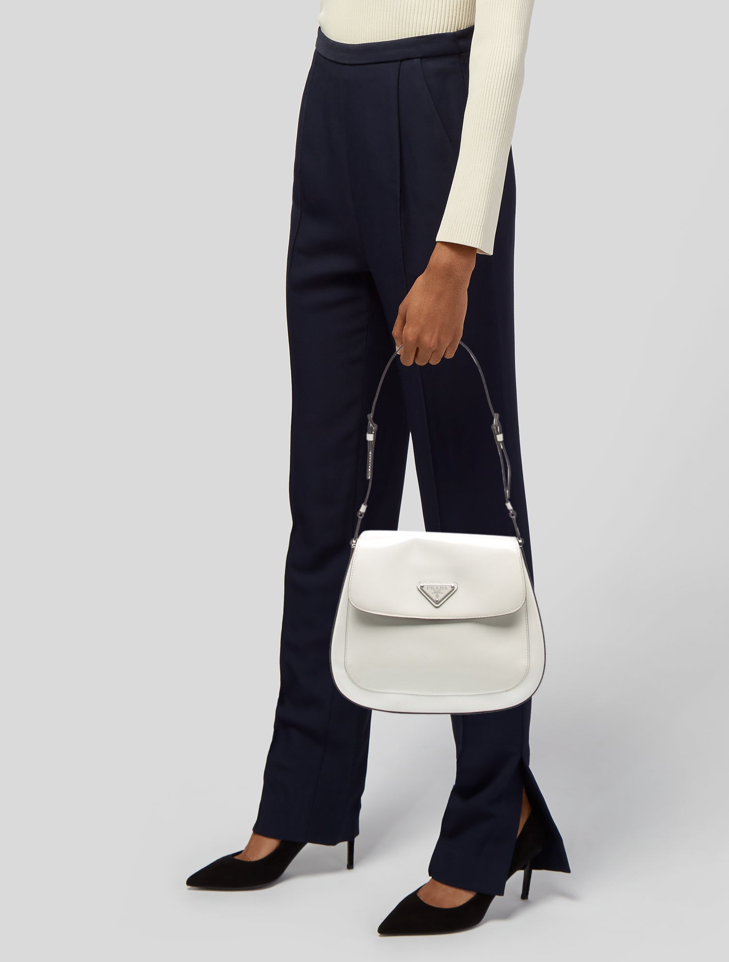 Prada Enameled Metal Triangle Cleo