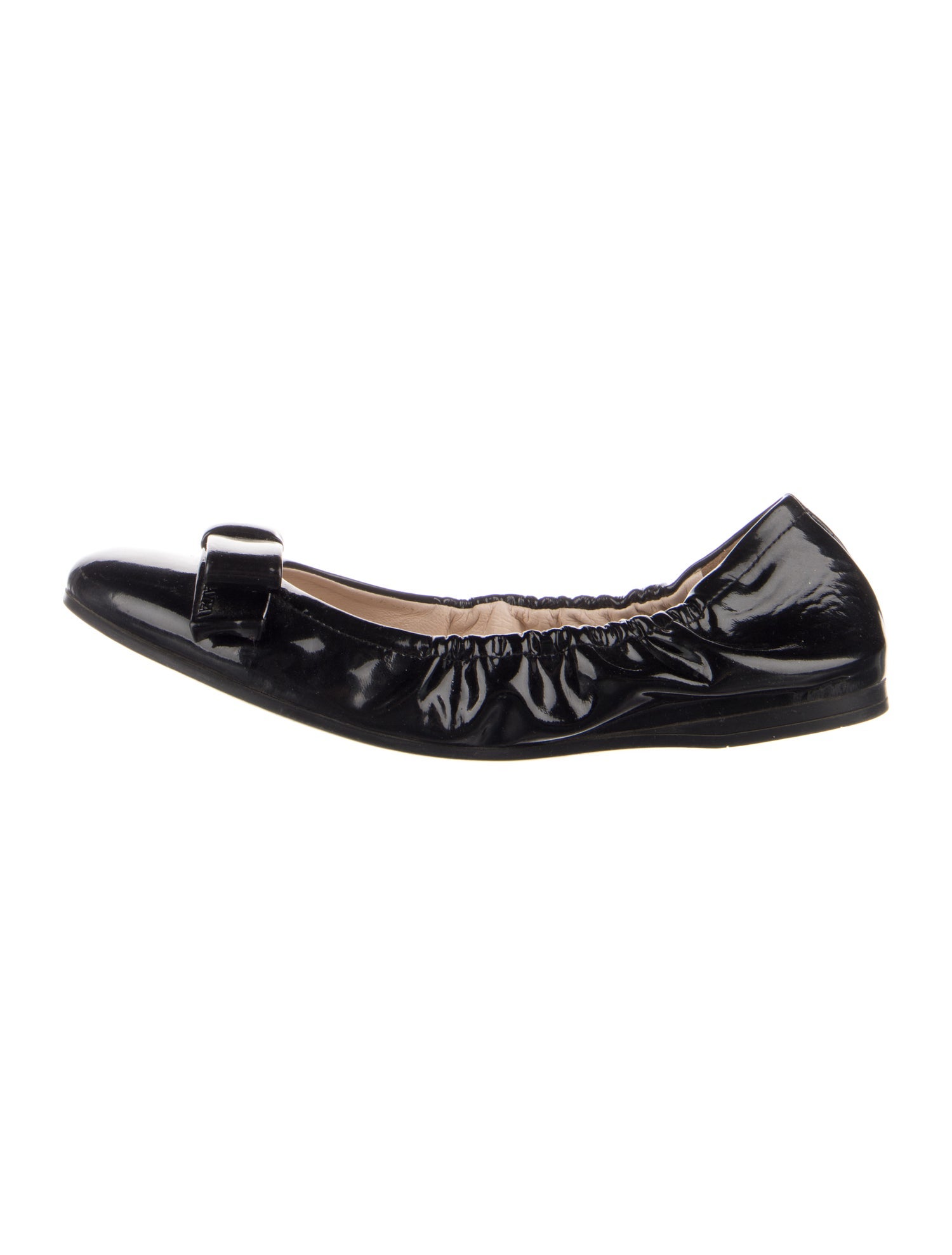 Prada Patent Leather Bow Accents Ballet Flats