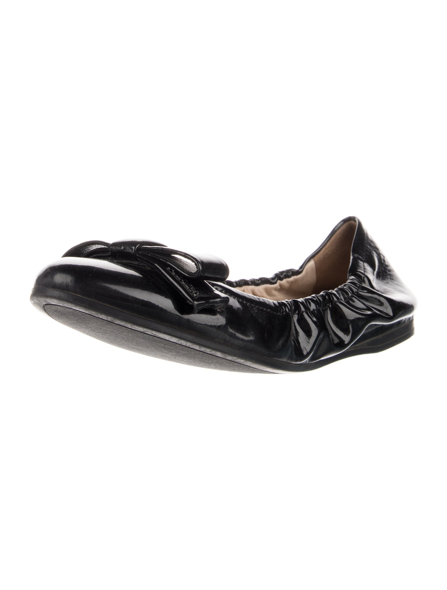 Prada Patent Leather Bow Accents Ballet Flats