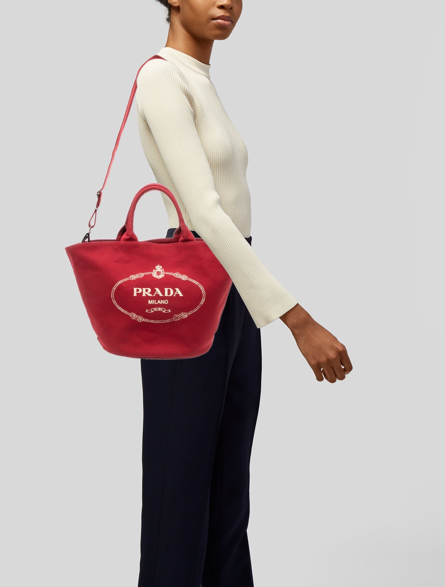 Prada Enameled Metal Triangle Bucket Bag