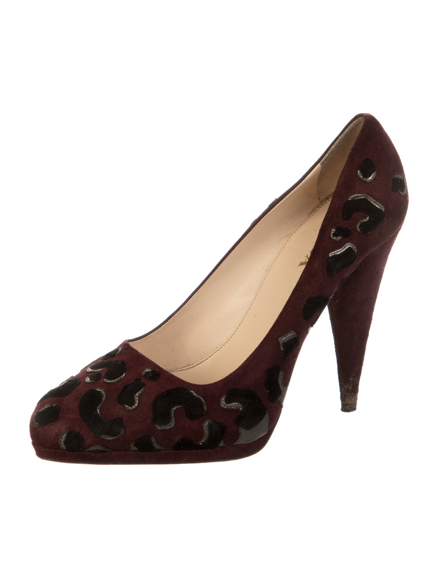 Prada Suede Leather Trim Embellishment Pumps