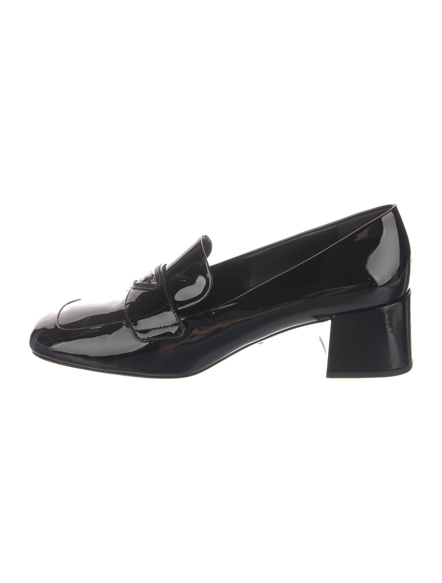 Prada Enameled Metal Triangle Patent Leather Pumps