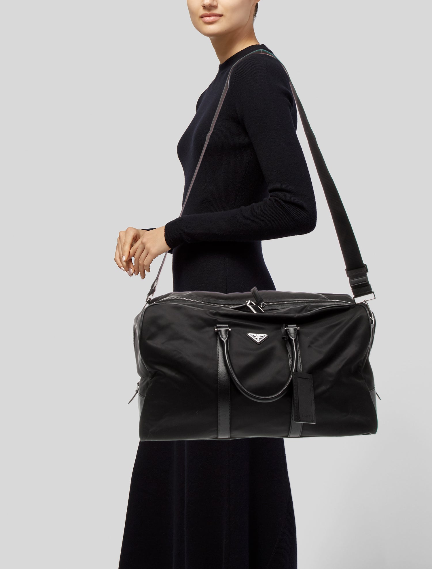 Prada Saffiano Trimmed Tessuto Weekender