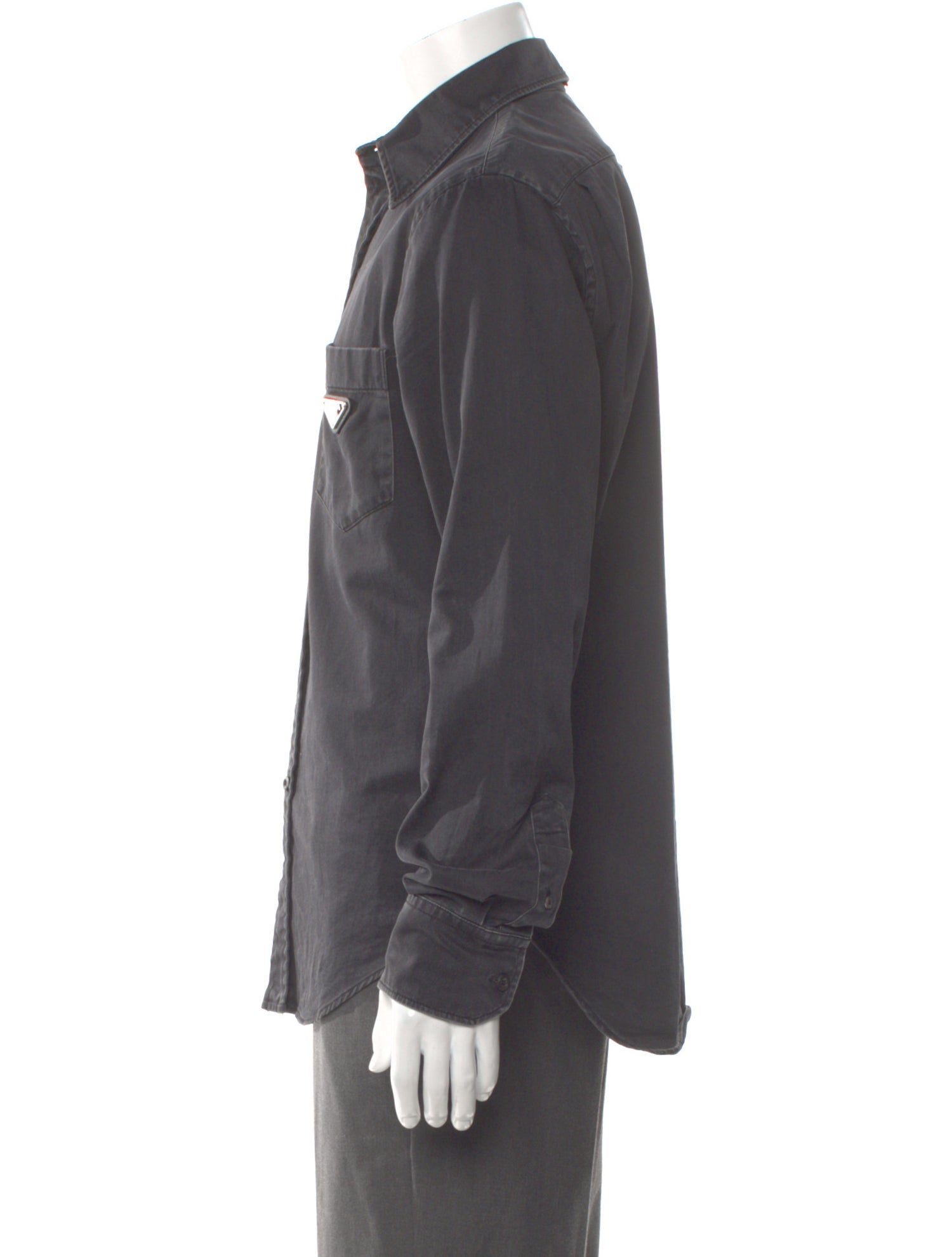 Prada 2021 Enameled Metal Triangle Denim Shirt