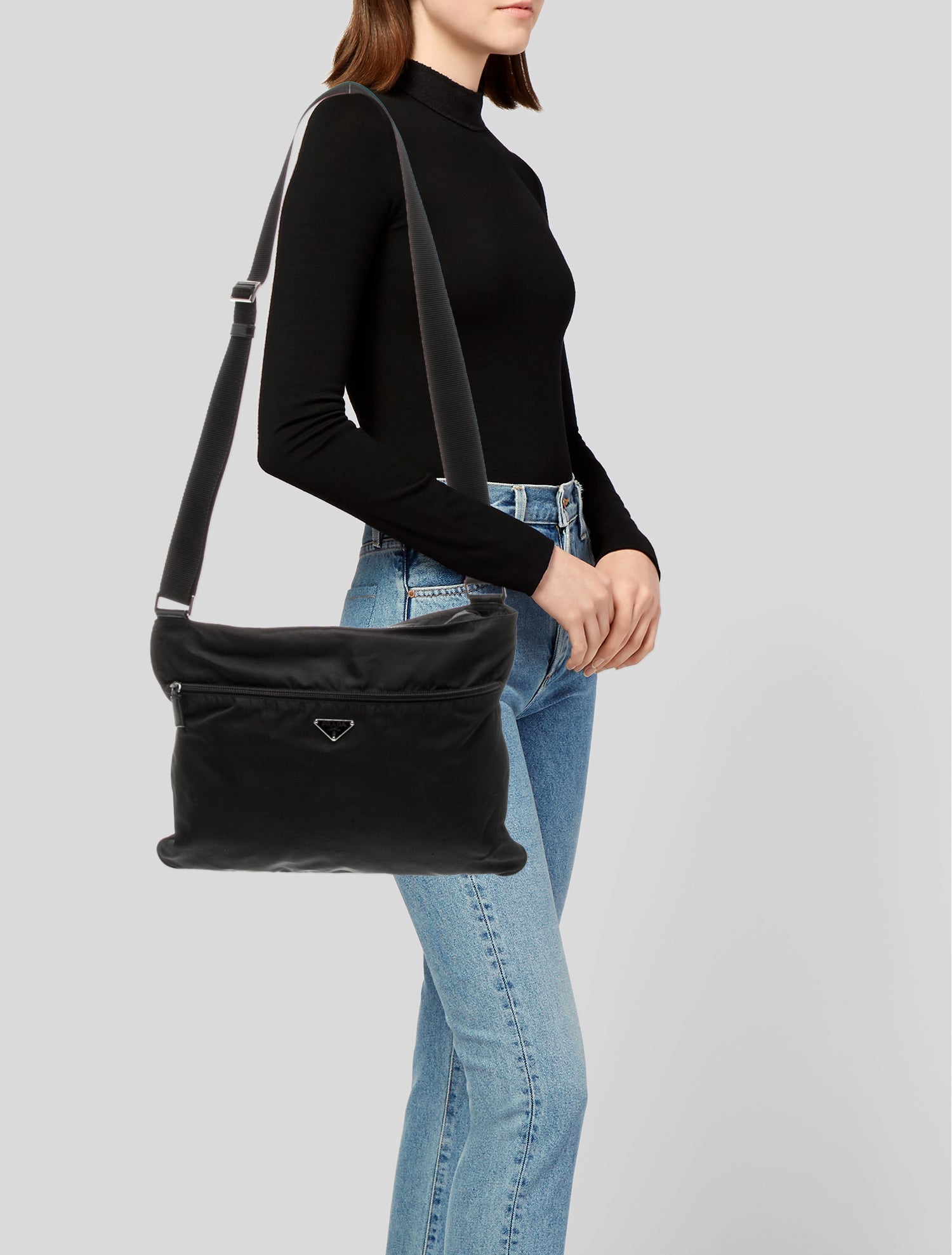 Prada Enameled Metal Triangle Messenger Bag