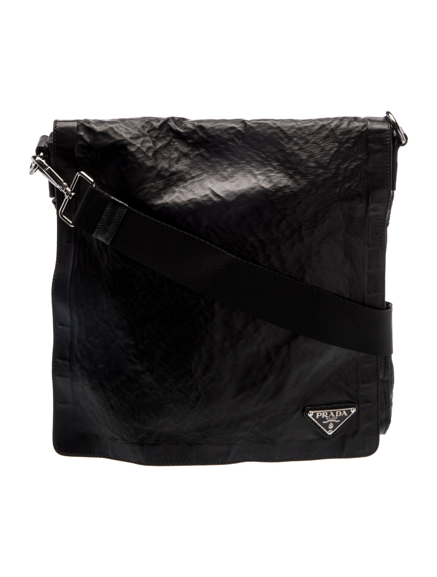 Prada Enameled Metal Triangle Messenger Bag