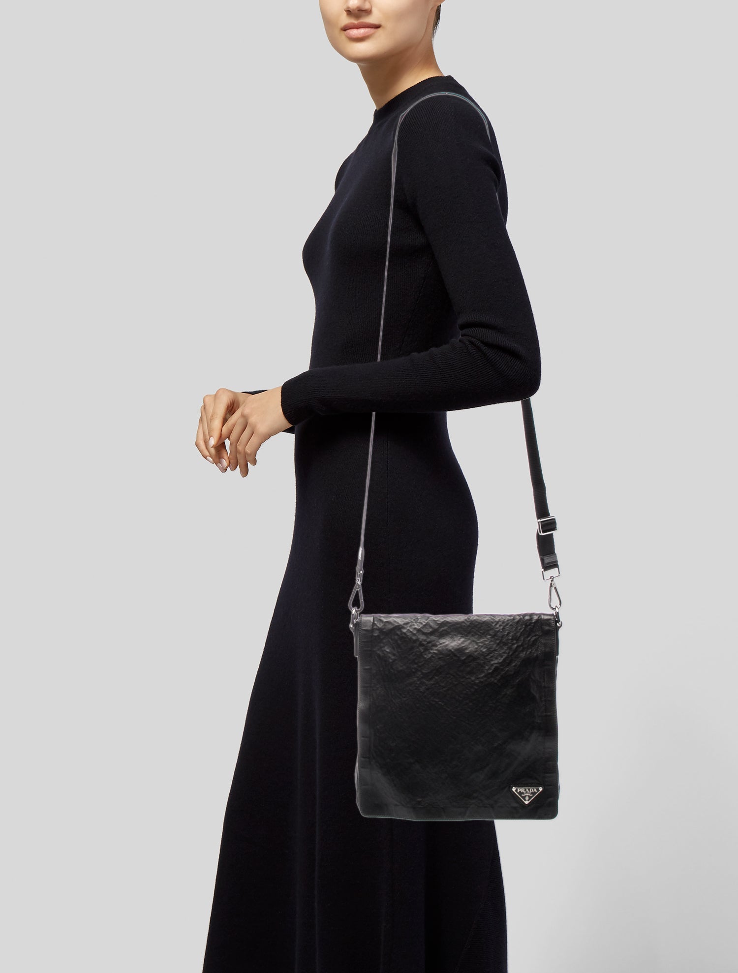 Prada Enameled Metal Triangle Messenger Bag