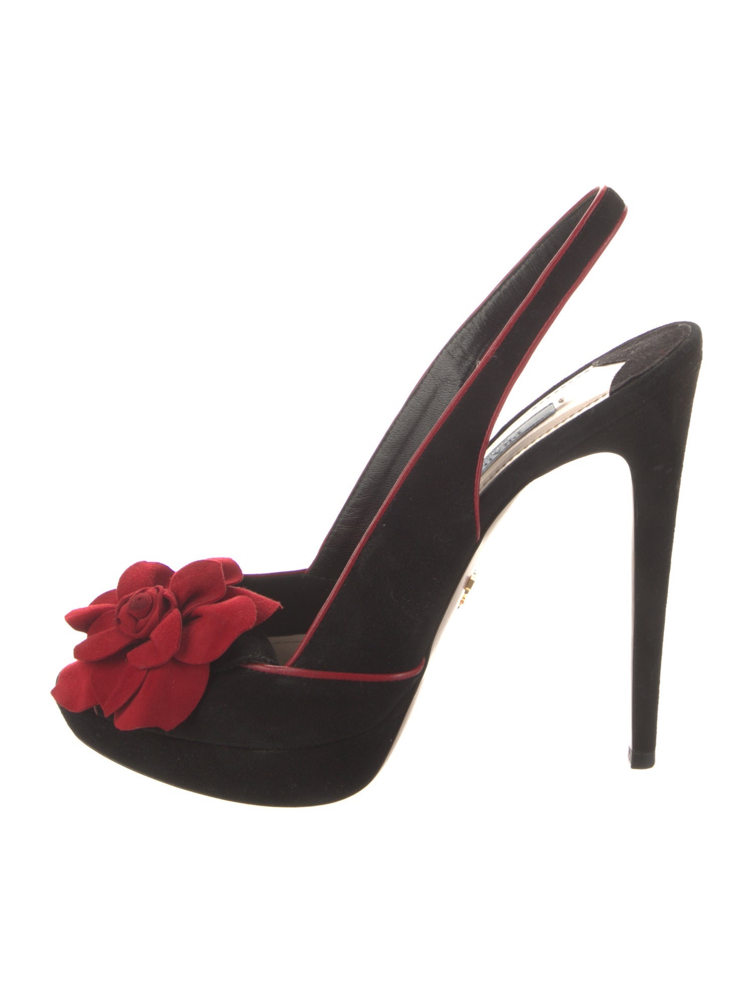 Prada Suede Leather Trim Embellishment Slingback Pumps