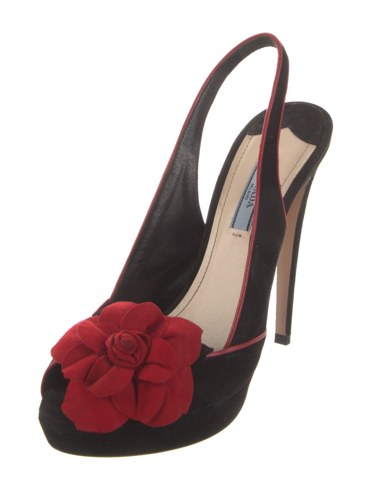 Prada Suede Leather Trim Embellishment Slingback Pumps