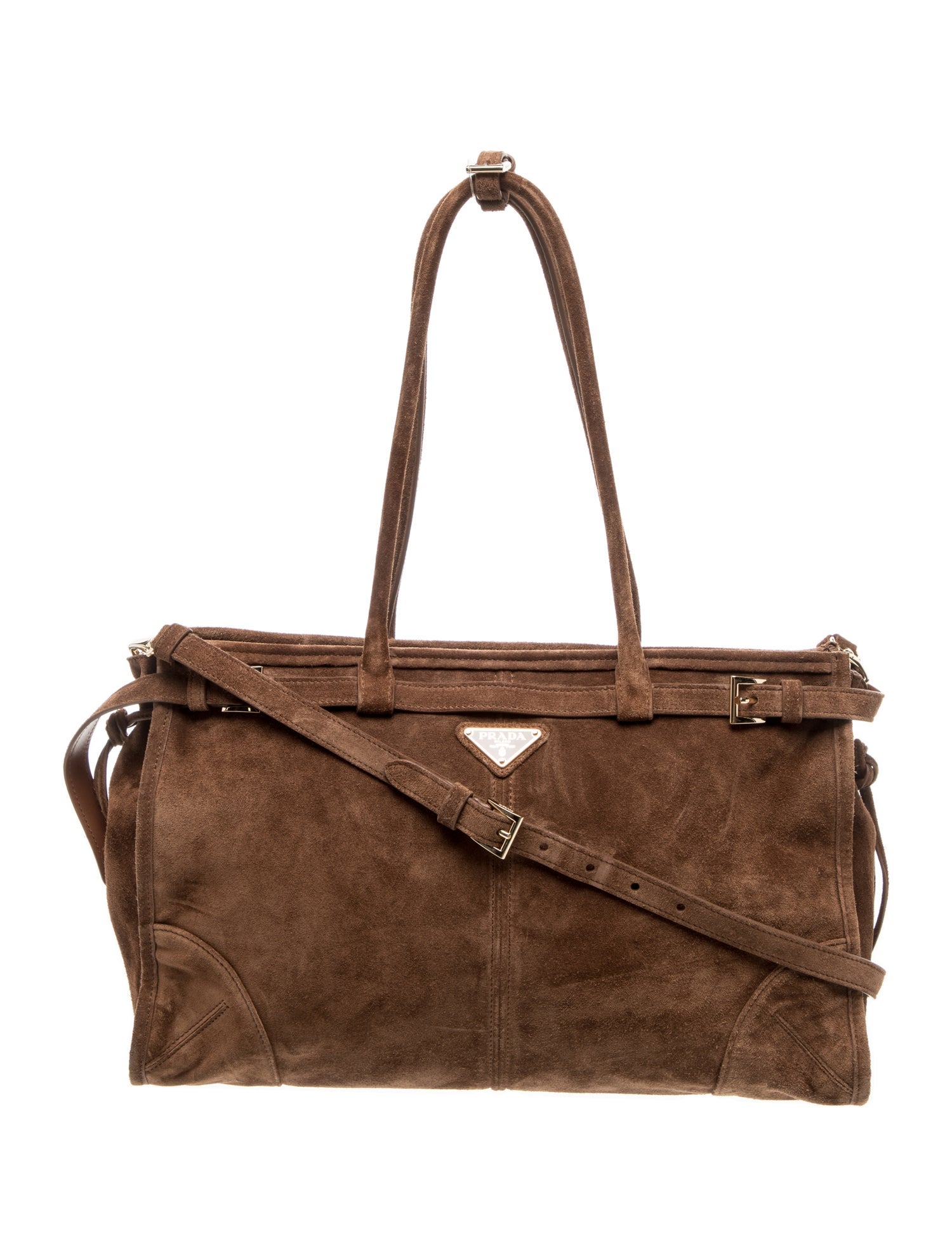 Prada Enameled Metal Triangle Large Suede Bonnie Shoulder Bag Large