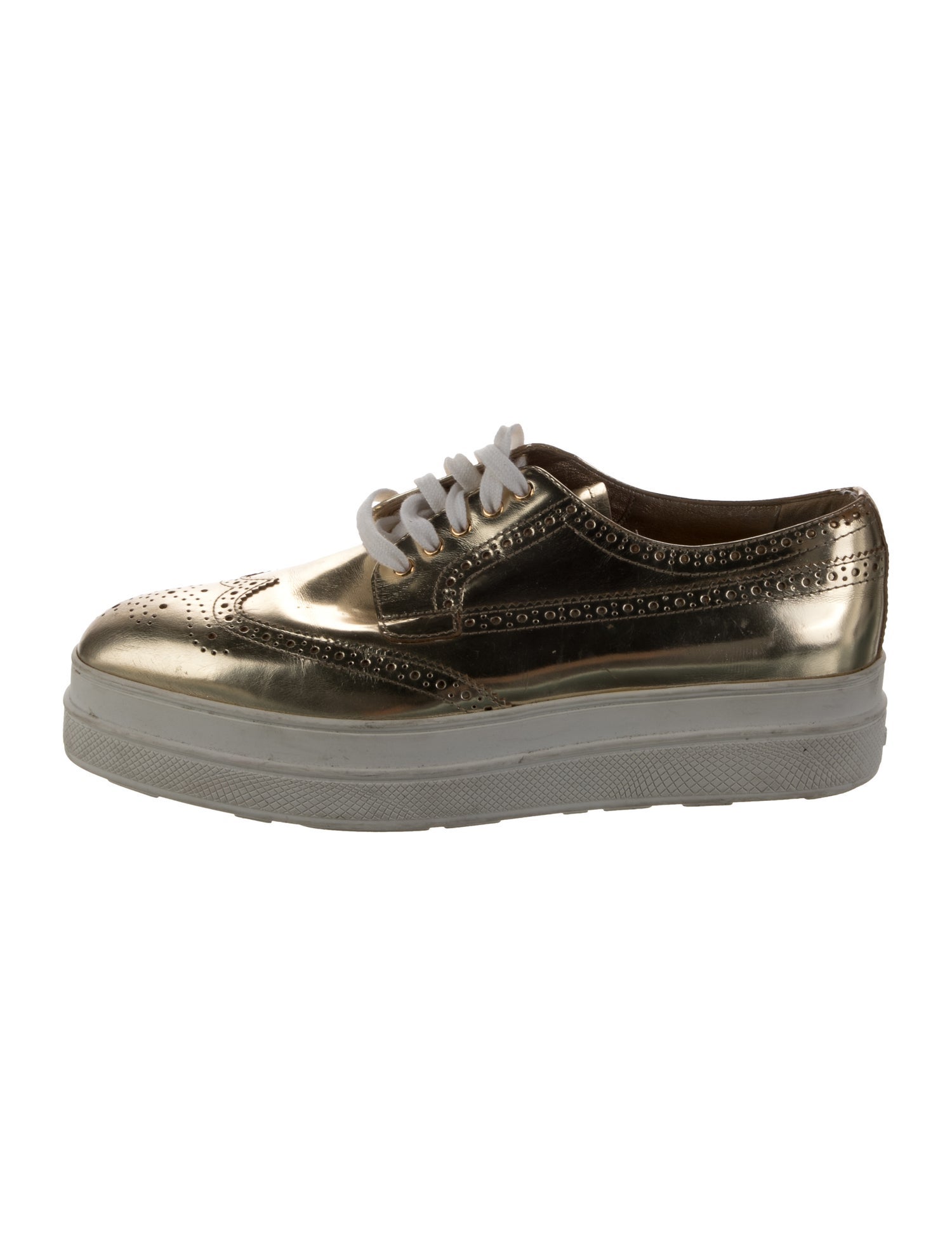 Prada Patent Leather Lasercut Accents Sneakers